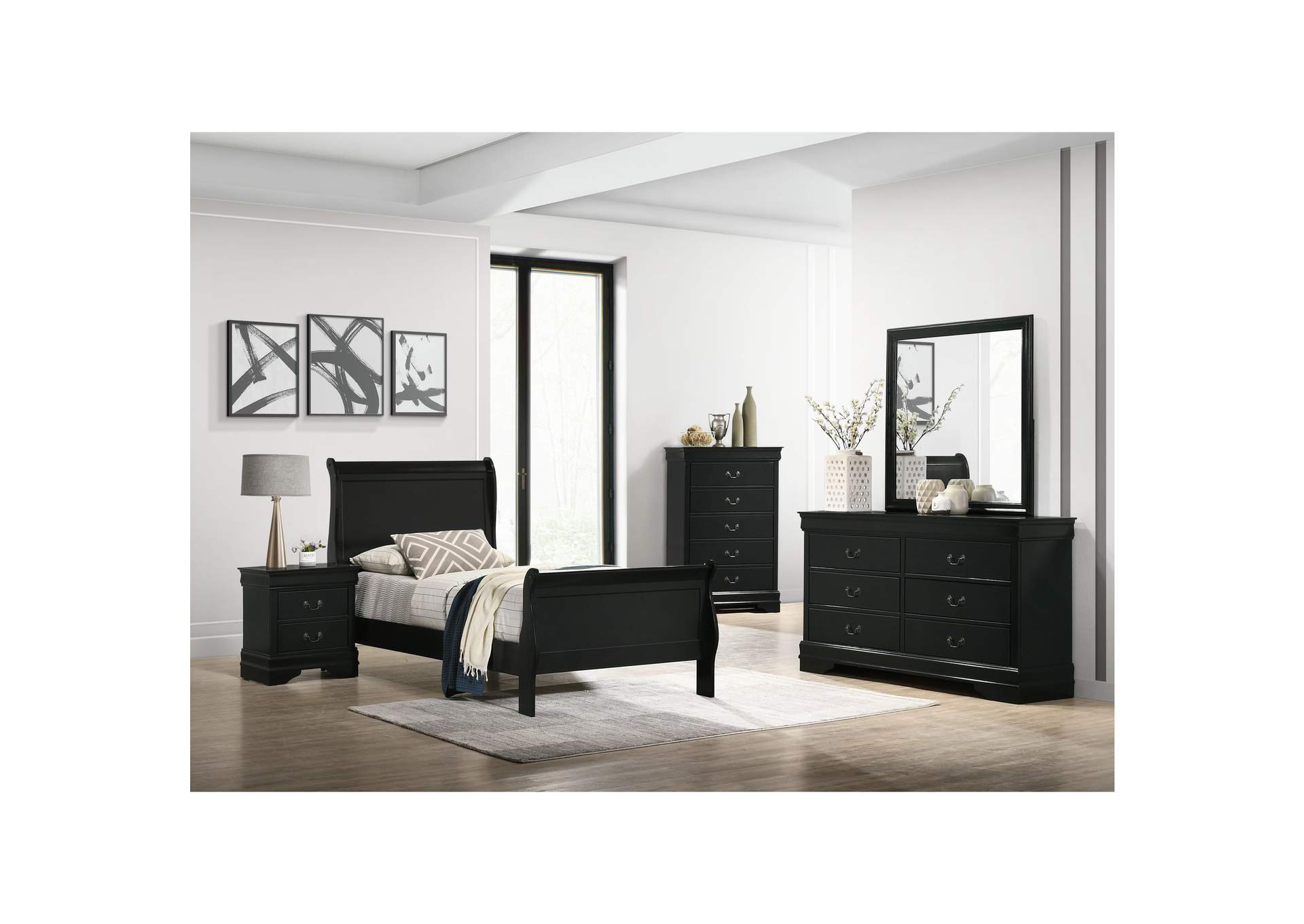 Louis Philippe Full Panel 3 Piece Bedroom Set In Black image 1