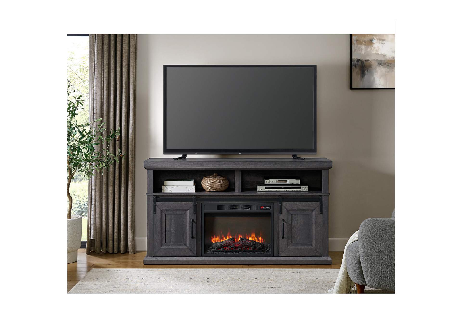 Macau Console With 23 Fireplace Insert In Grey image 1