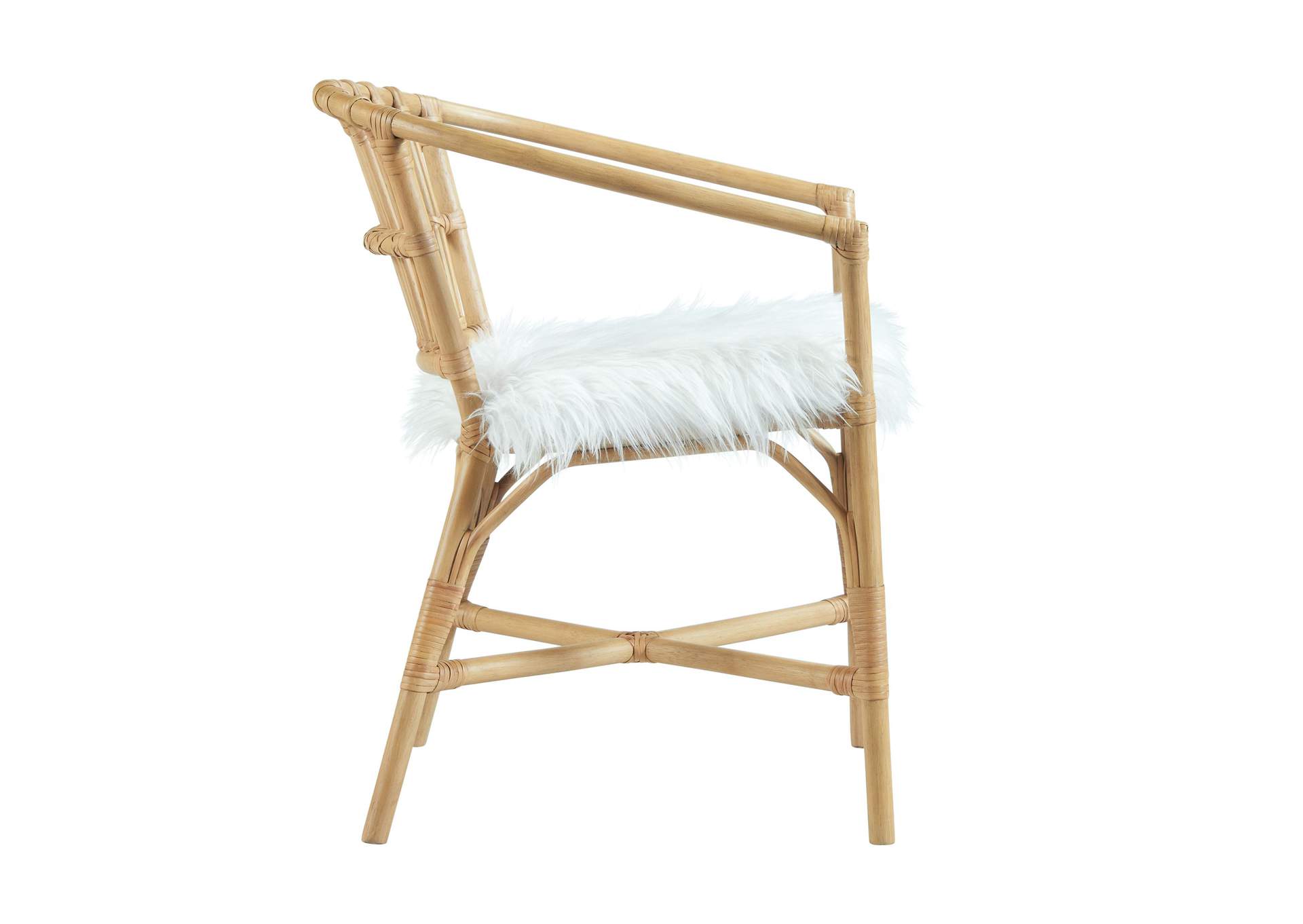 Madeline Arm Chair White Flokati In Antique Pine