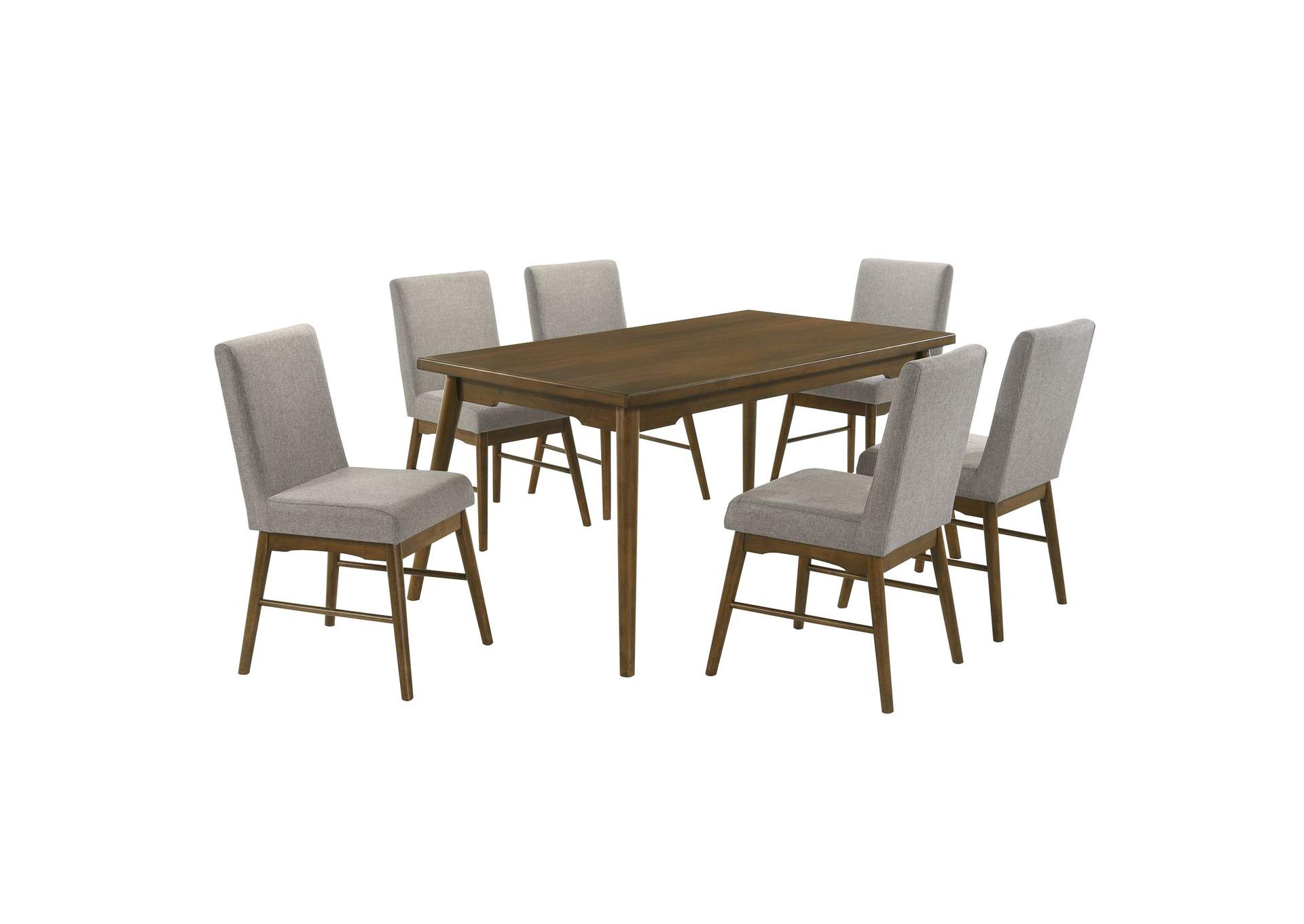 Malibu 7 Piece Standard Height Dining Set In Walnut - Rectangular Table And Six Chairs image 5