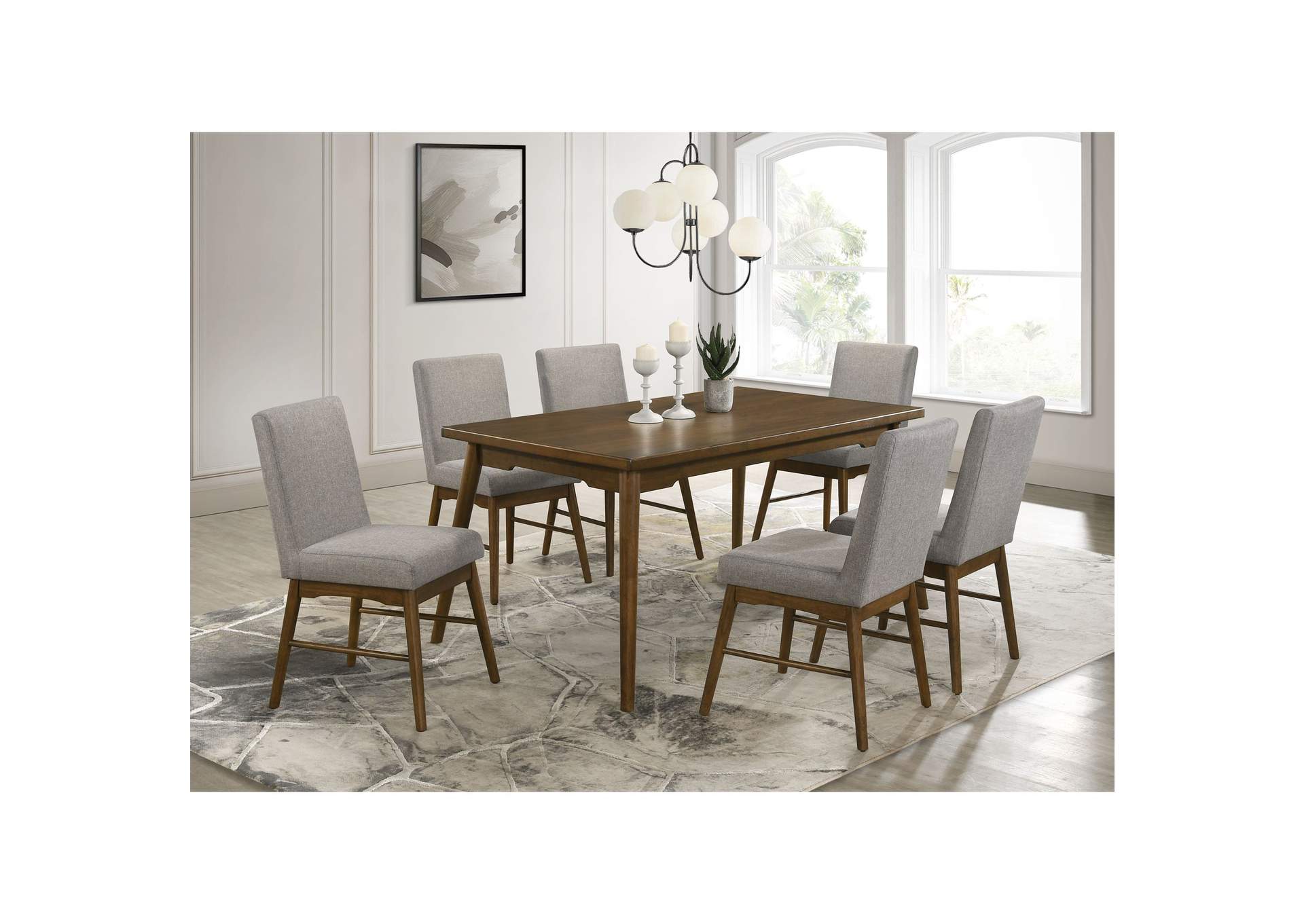 Malibu 7 Piece Standard Height Dining Set In Walnut - Rectangular Table And Six Chairs image 1