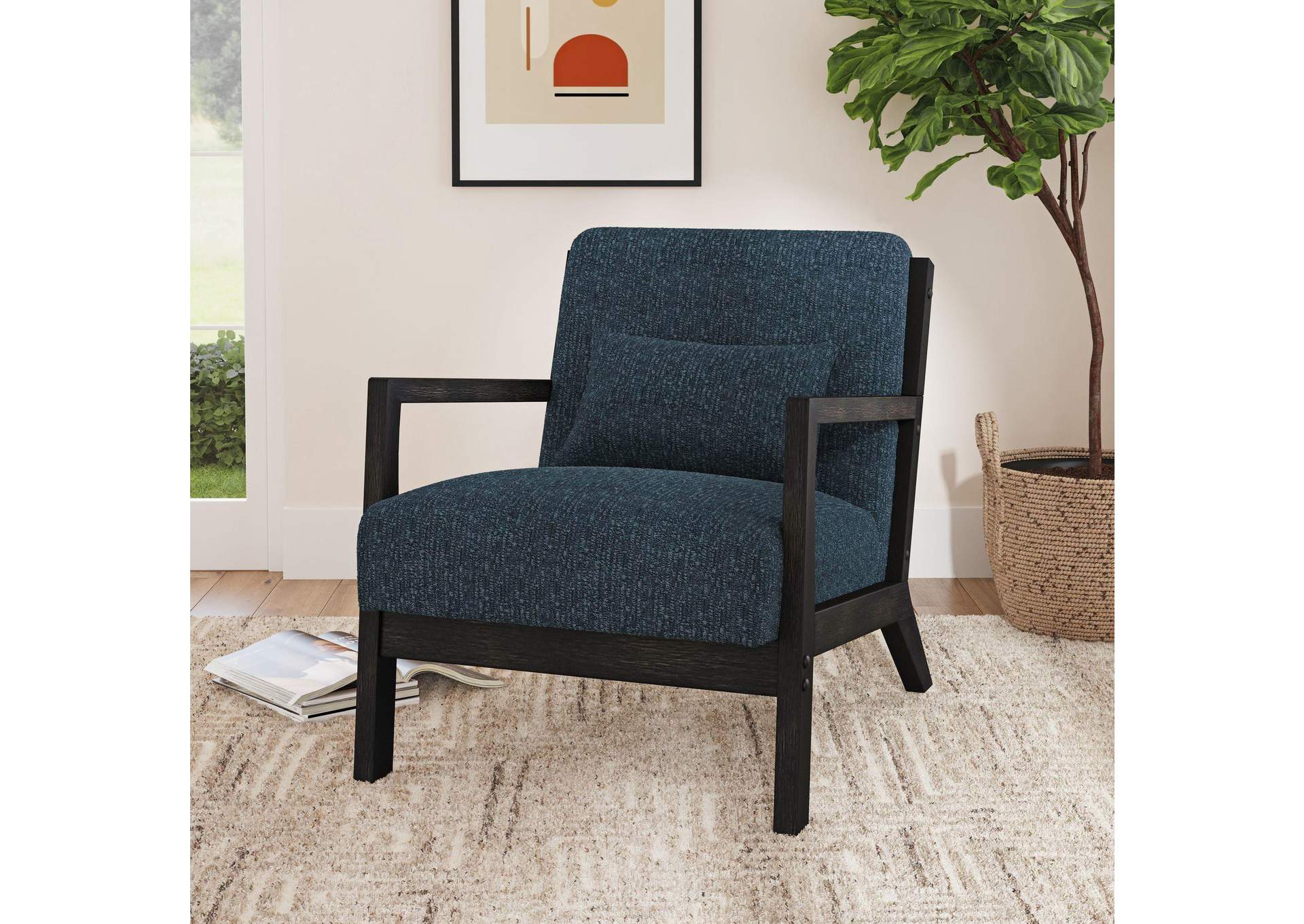Marina Chair With Kidney Pillow In Langley Blue And Brushed Espresso Finish image 1