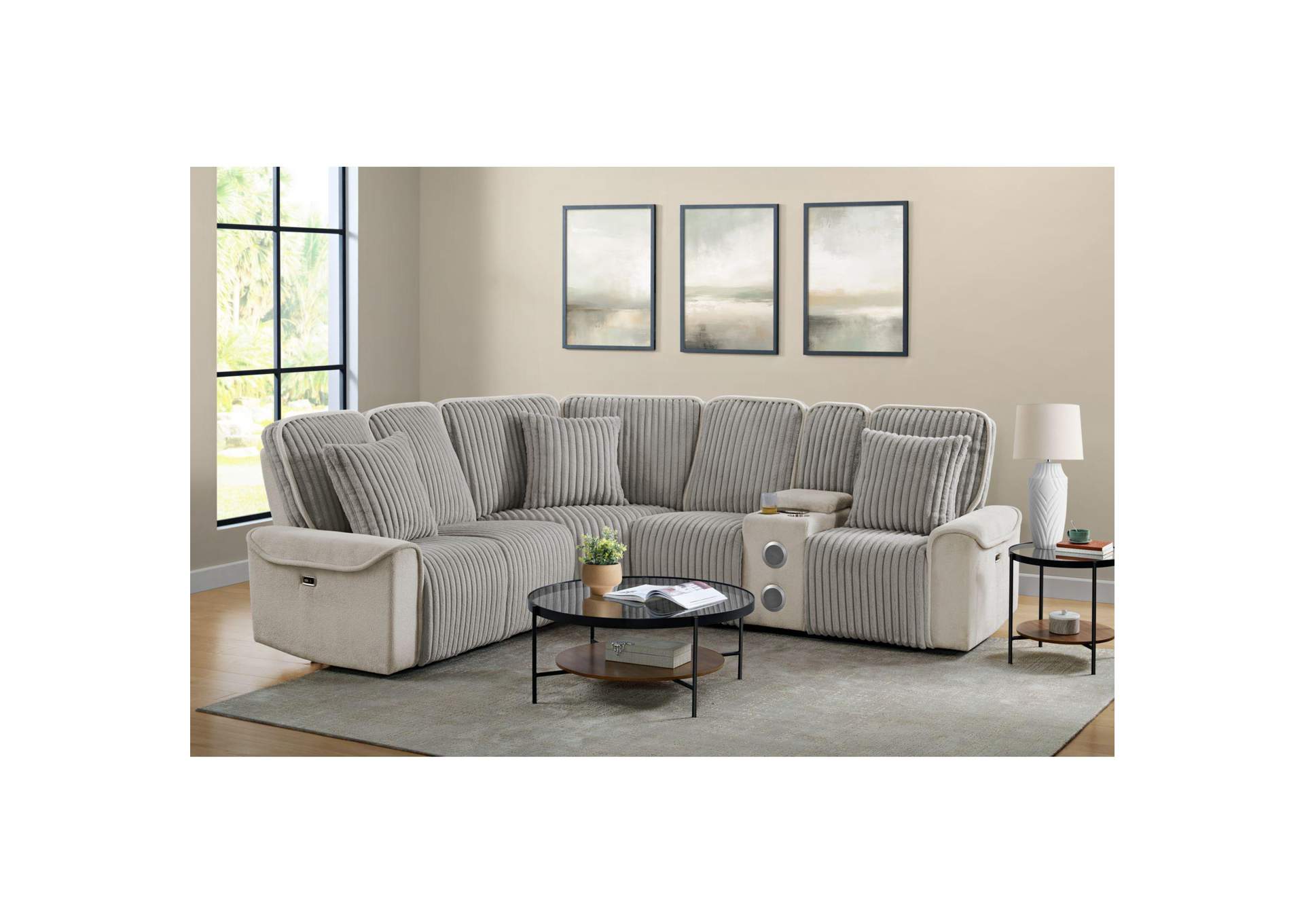 Mariner Right Hand Facingpower Loveseat With Console With Wireless Charger Speaker 1 Pillow 20 In Toscana Ash image 1
