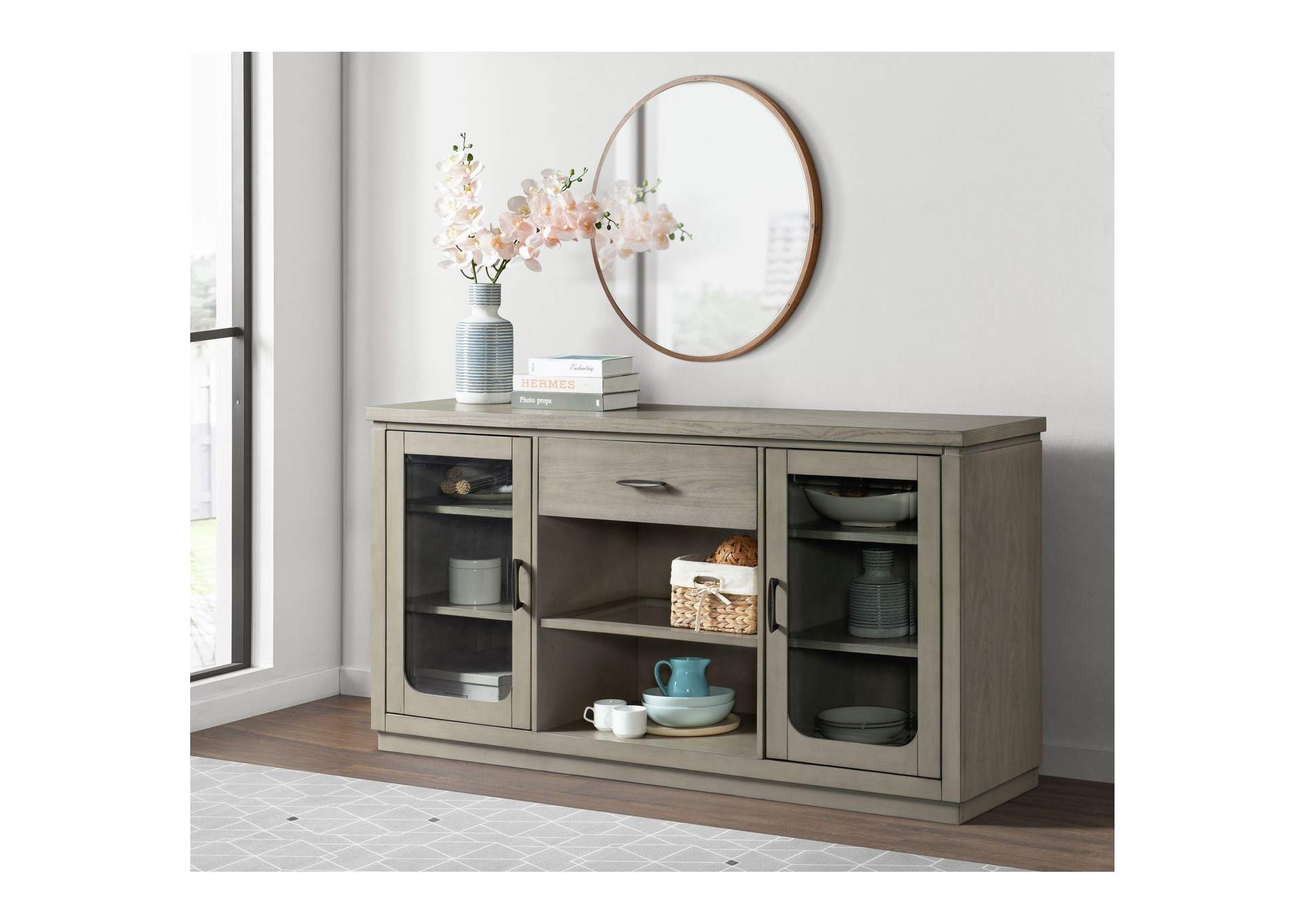 Marly Server With Glass Door Led Light In Grey image 1