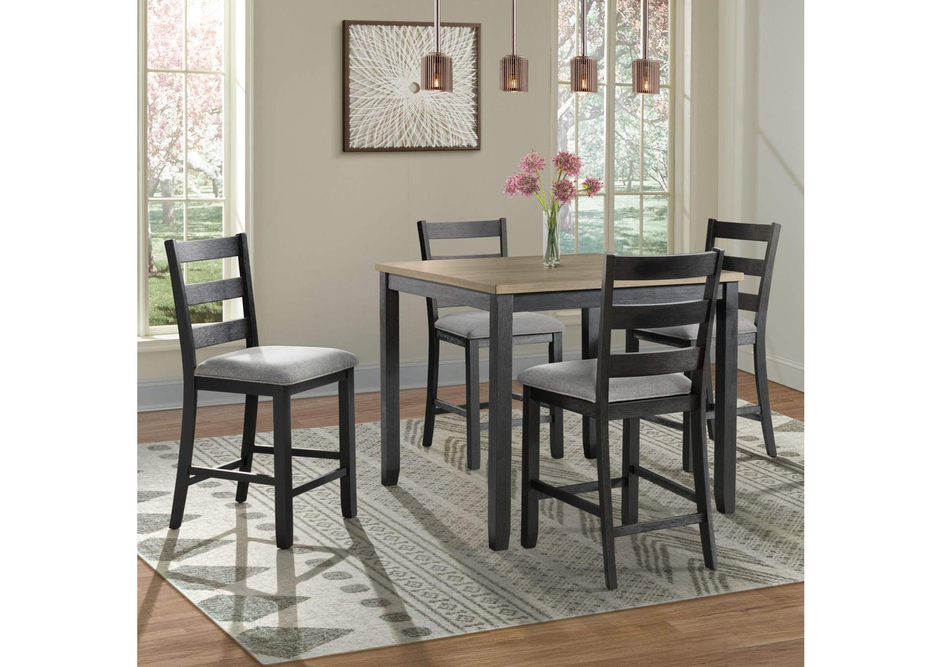 Martin Counter Side Chair With Grey Fabric - Black Finish 2 Per Carton image 1