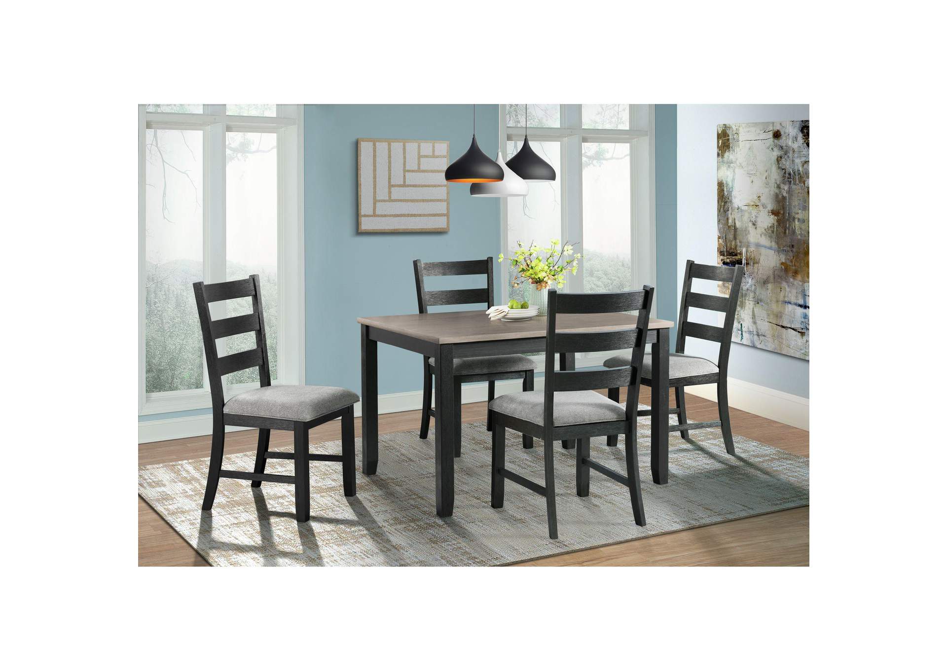 Martin Dining Side Chair With Grey Fabric - Black Finish 2 Per Carton image 1