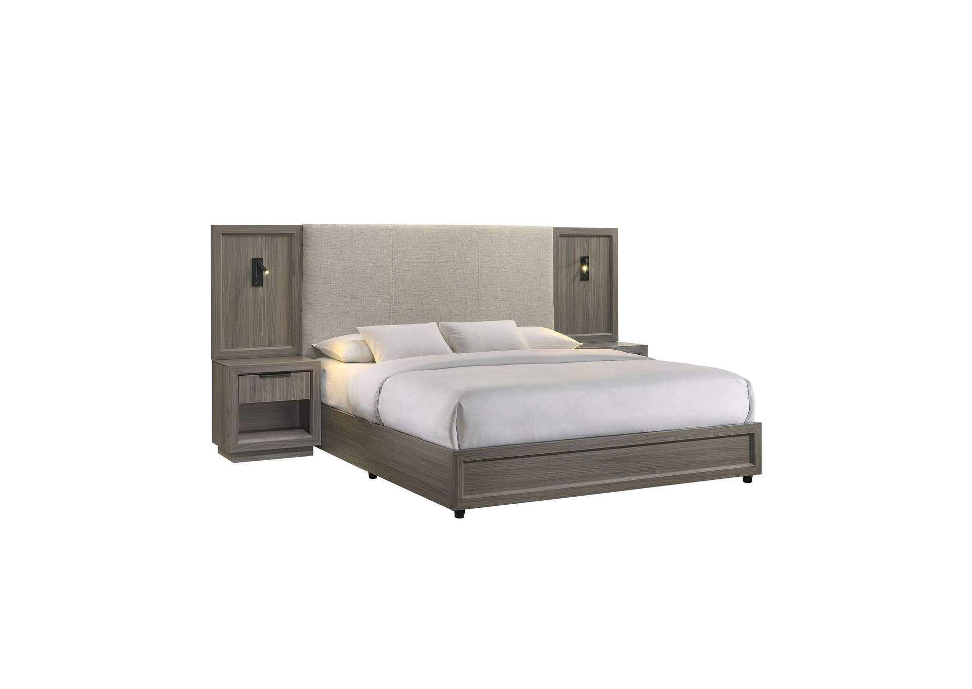 Martina King Upholstery Bed With Palmer Smoke Fabric 2 Piers And 2 Nightstands In Grey image 3