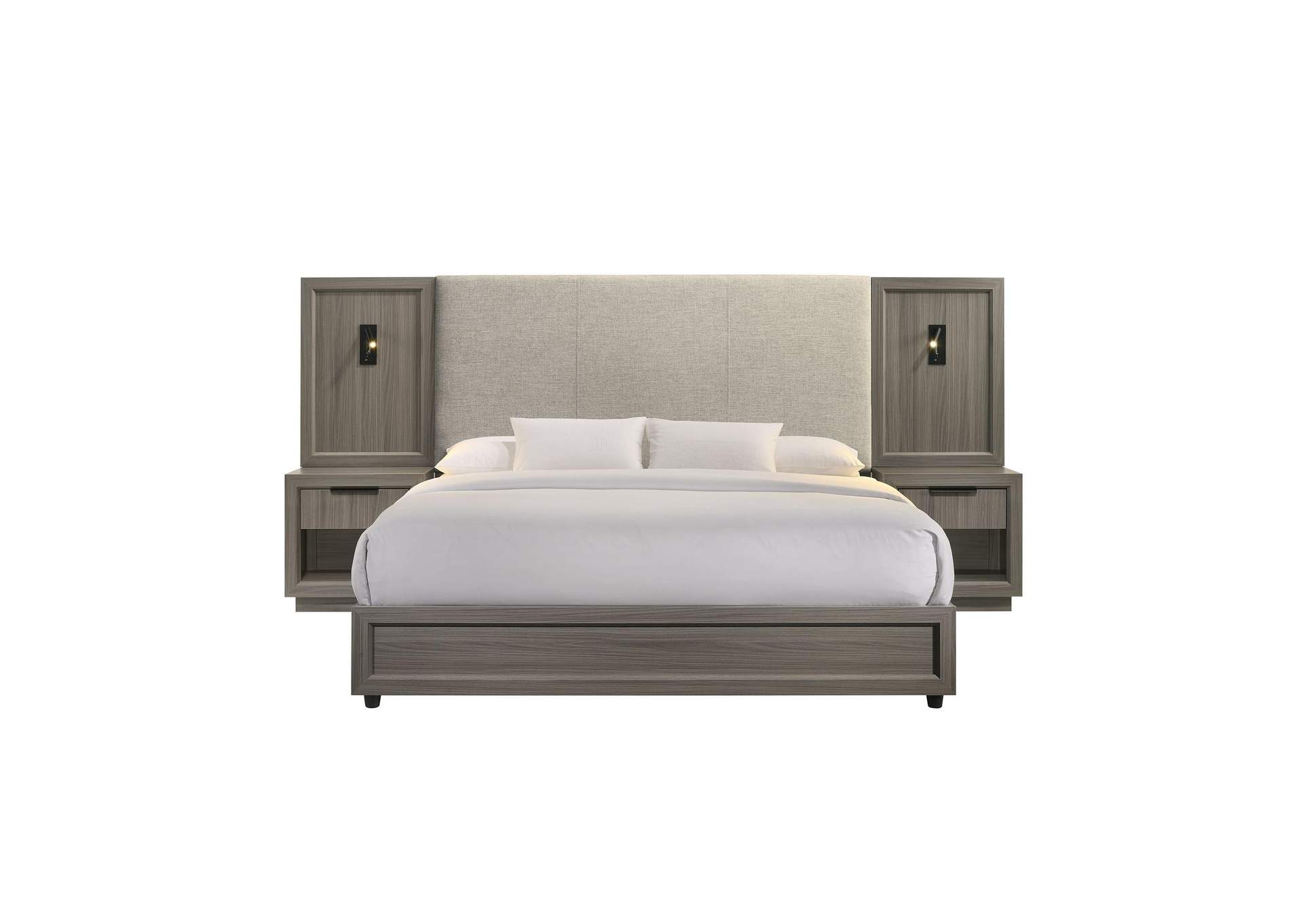 Martina King Upholstery Bed With Palmer Smoke Fabric 2 Piers And 2 Nightstands In Grey image 4