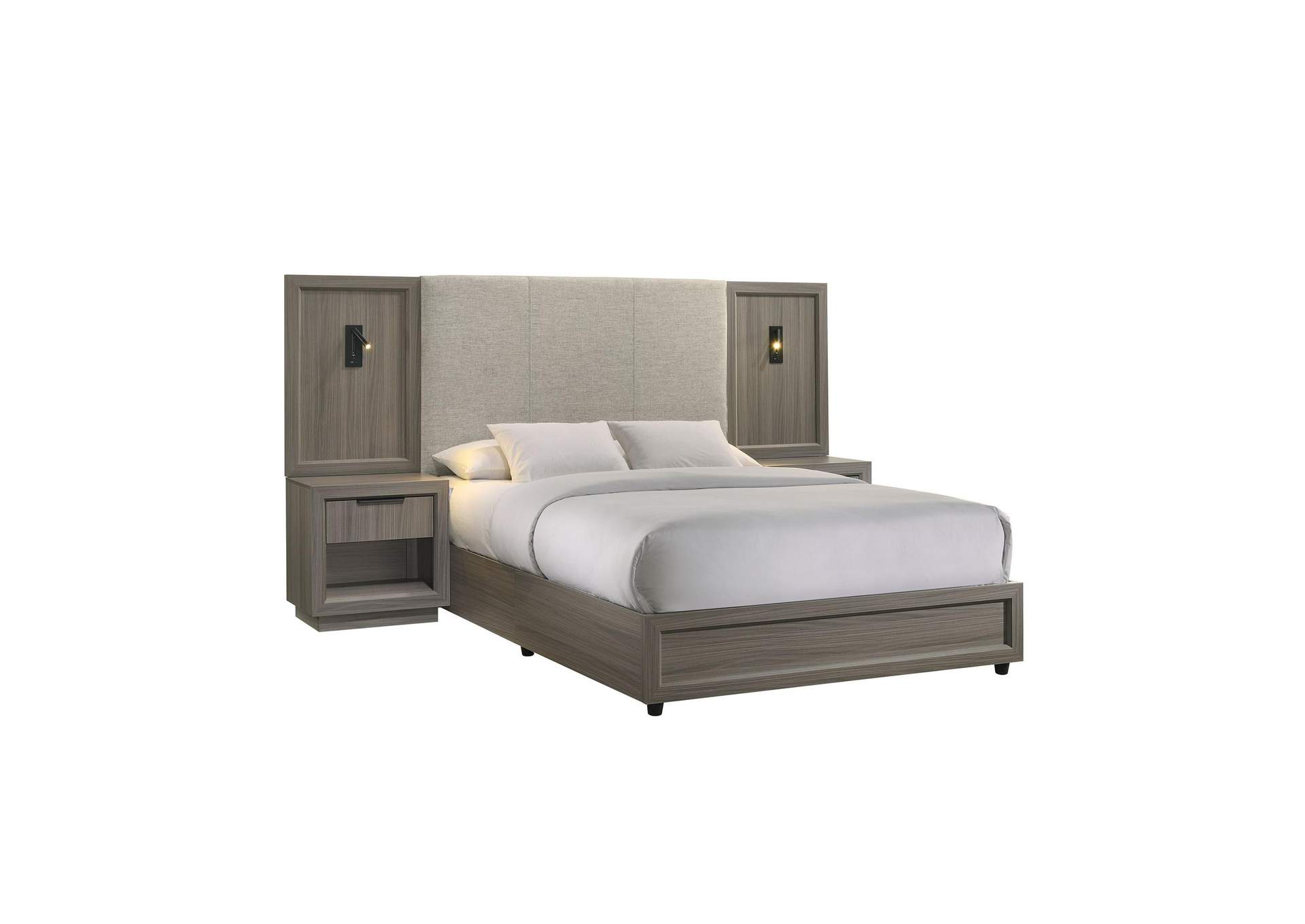 Martina Queen Upholstery Bed With Palmer Smoke Fabric 2 Piers And 2 Nightstands In Grey image 3