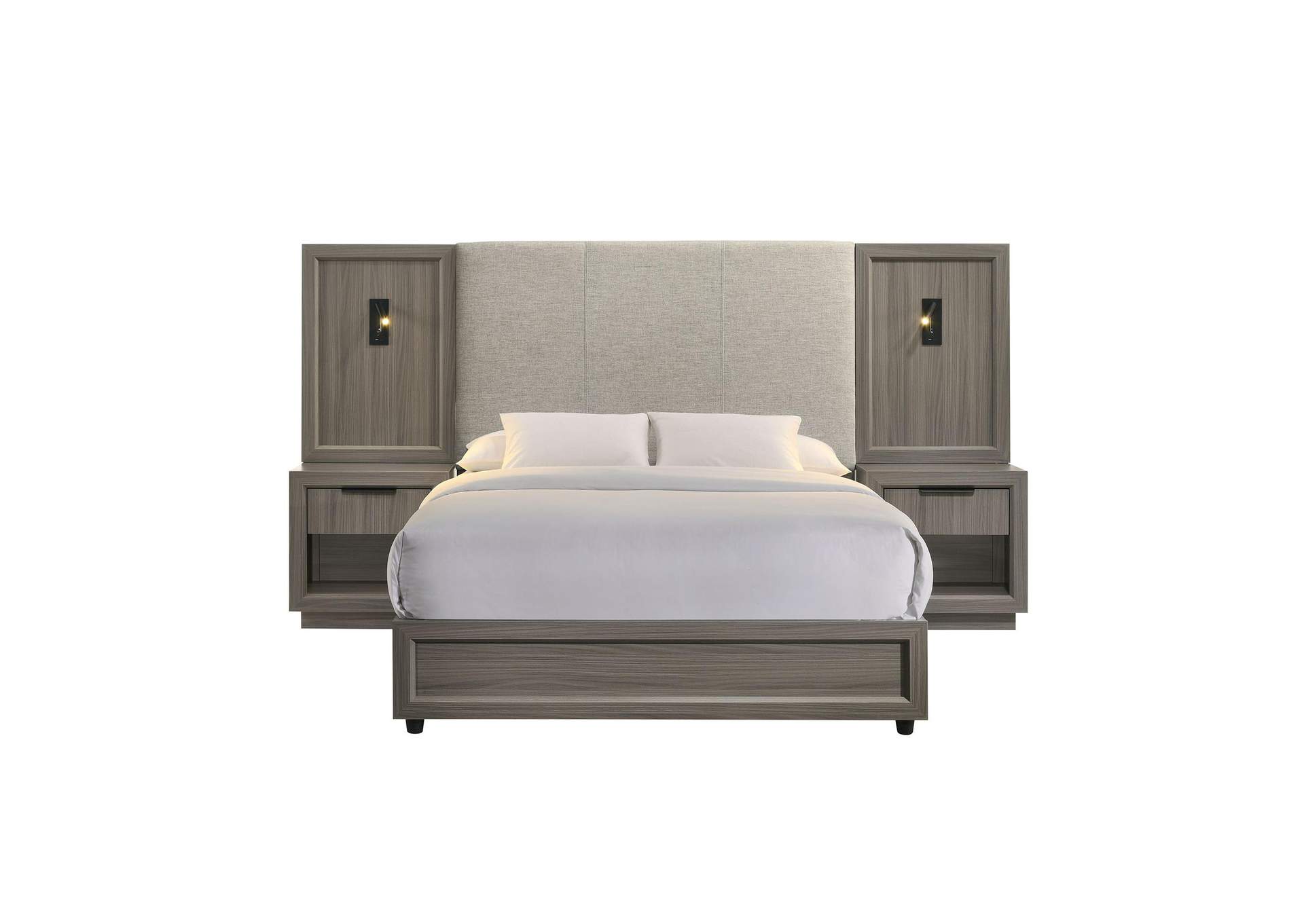 Martina Queen Upholstery Bed With Palmer Smoke Fabric 2 Piers And 2 Nightstands In Grey image 4