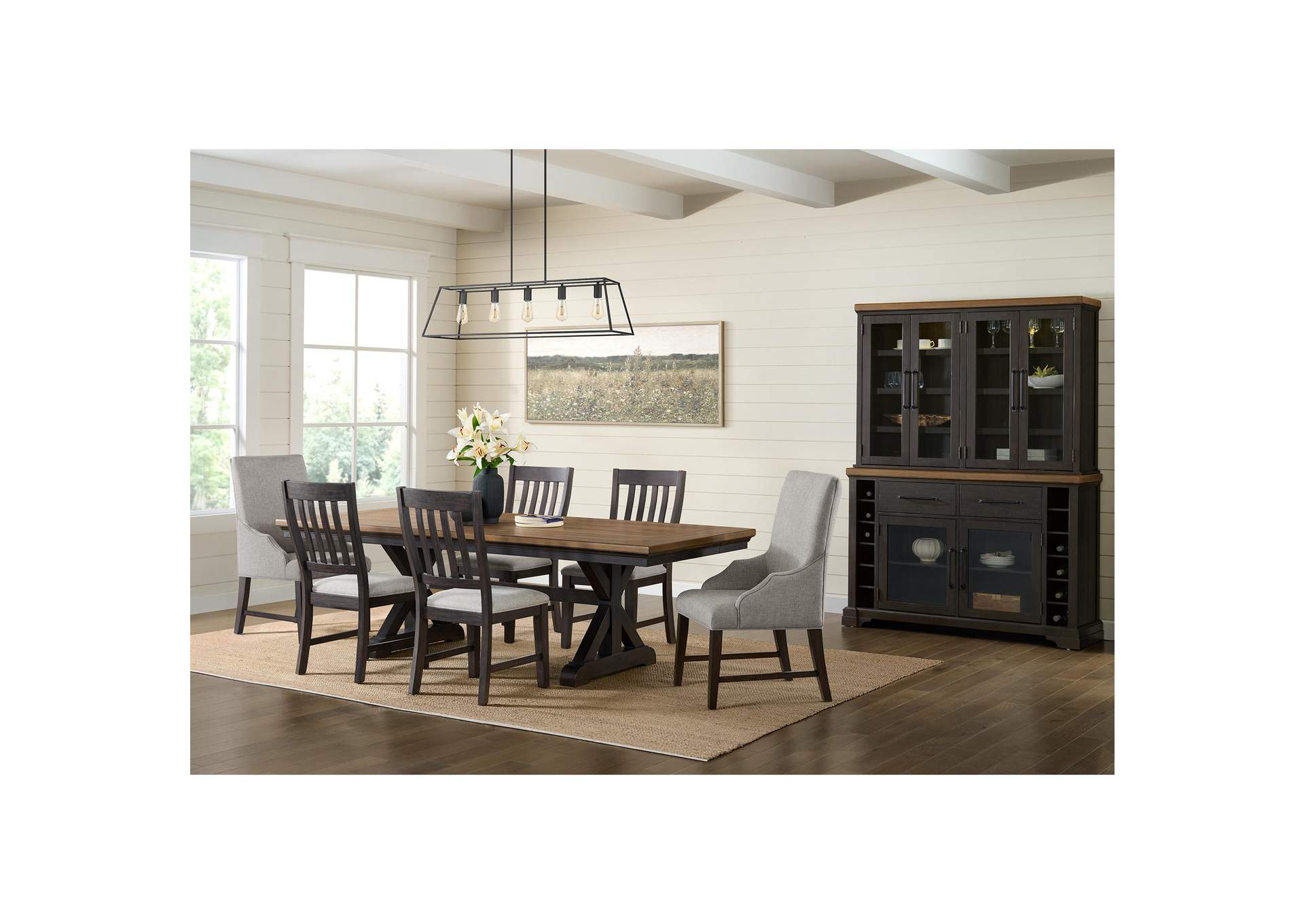 Montrose Dining Host Chair With Light Grey Fabric In Espresso 2 Per Carton image 1