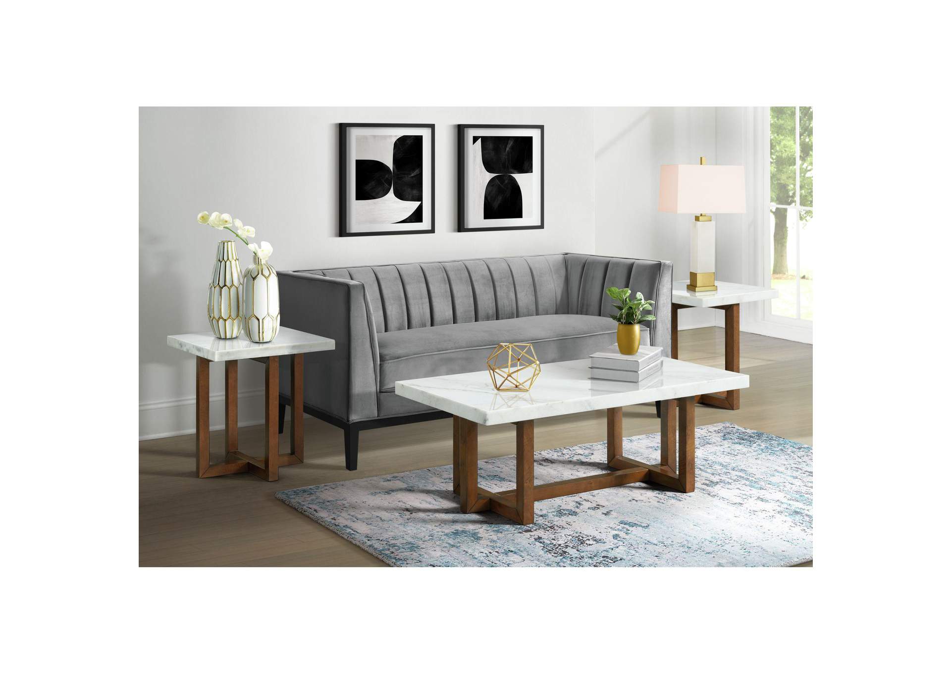 Morris End Table In Espresso With White Marble Top 3A image 1
