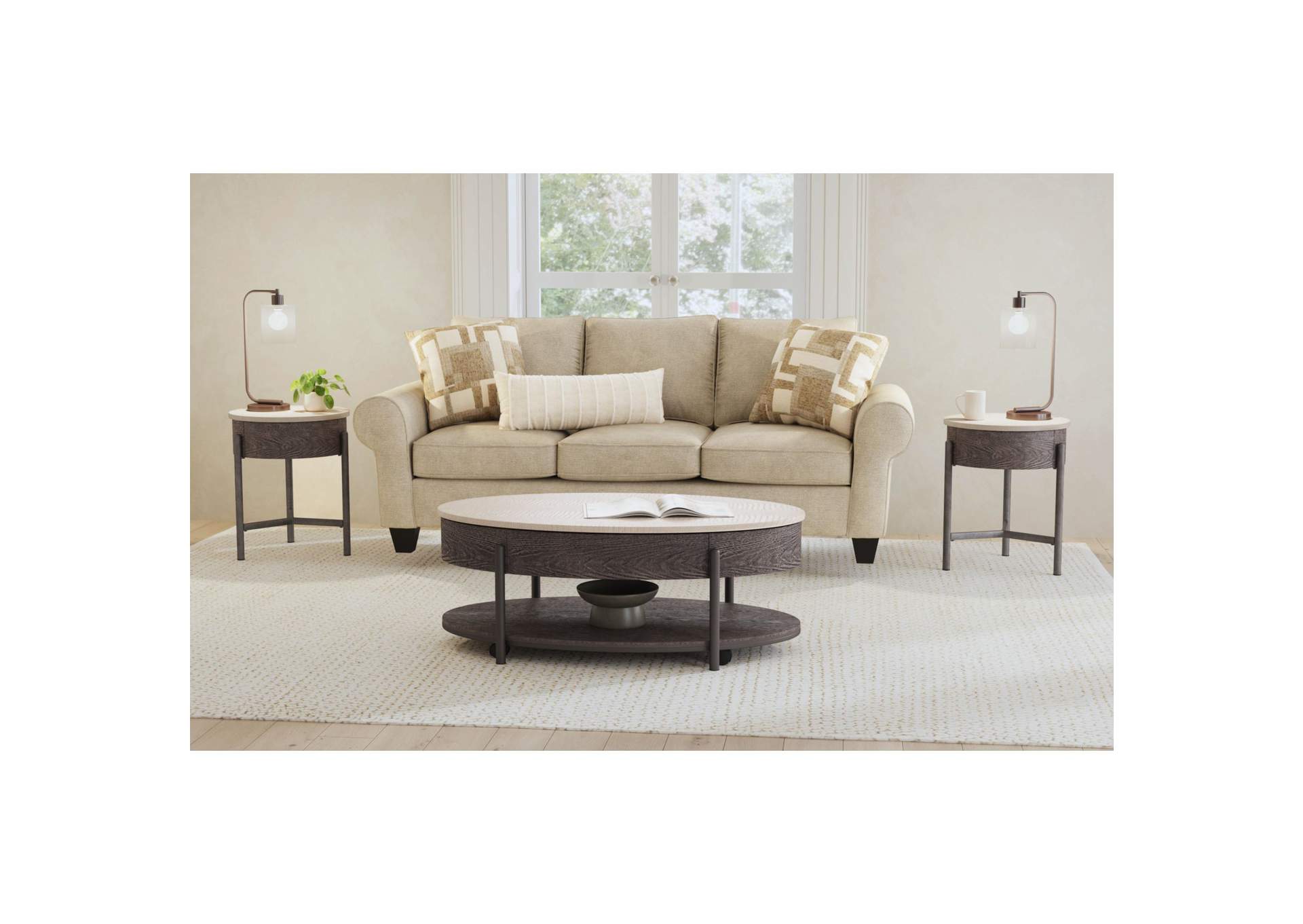 Nica 3 Piece Occasional Table Set In White And Brown - Coffee Table Two End Table image 1