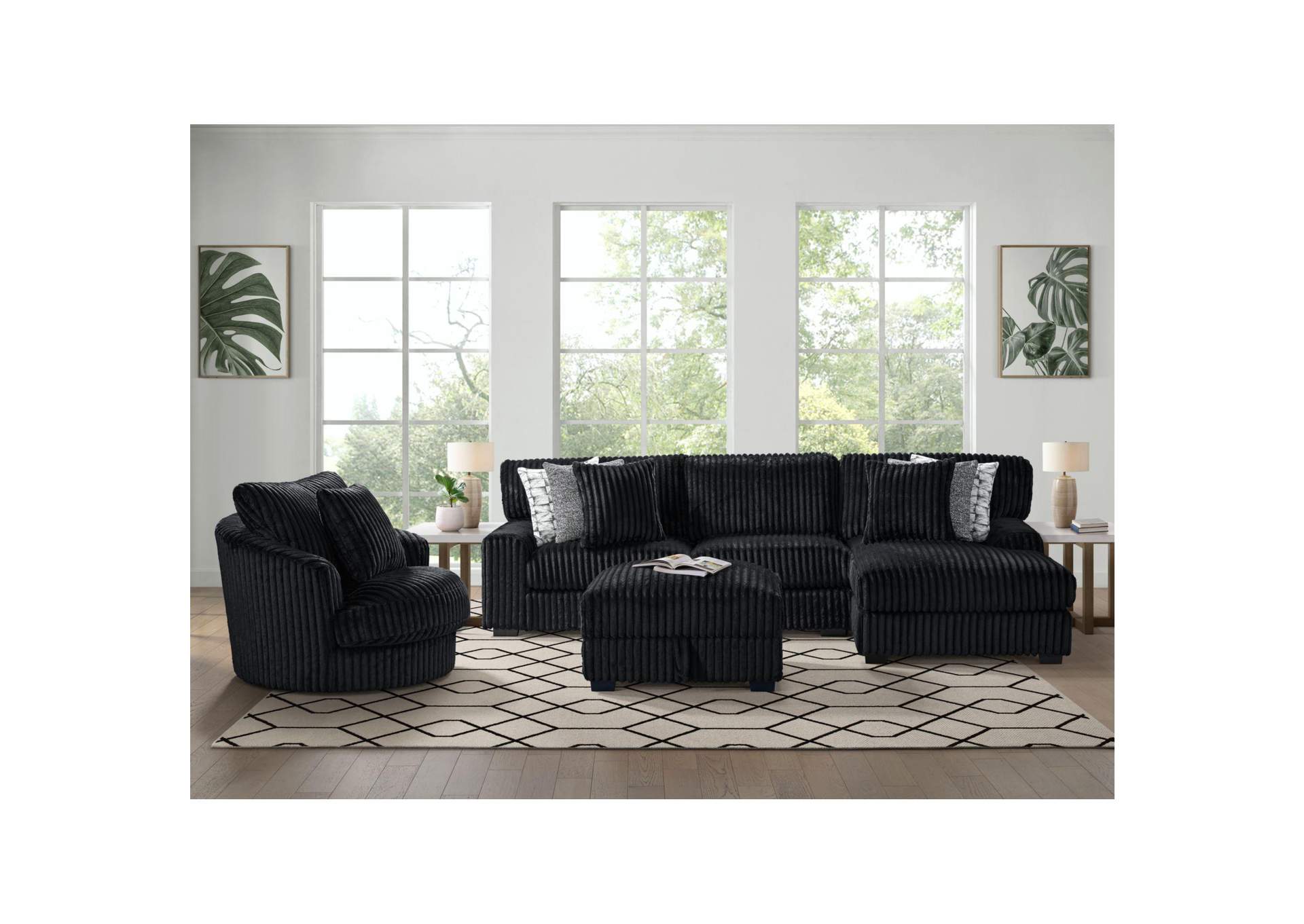 Nightfall Left Hand Facing Loveseat In Grand Cord Black With 4 Pillows 20 2 Burst Jet 2 Portal 9 image 1