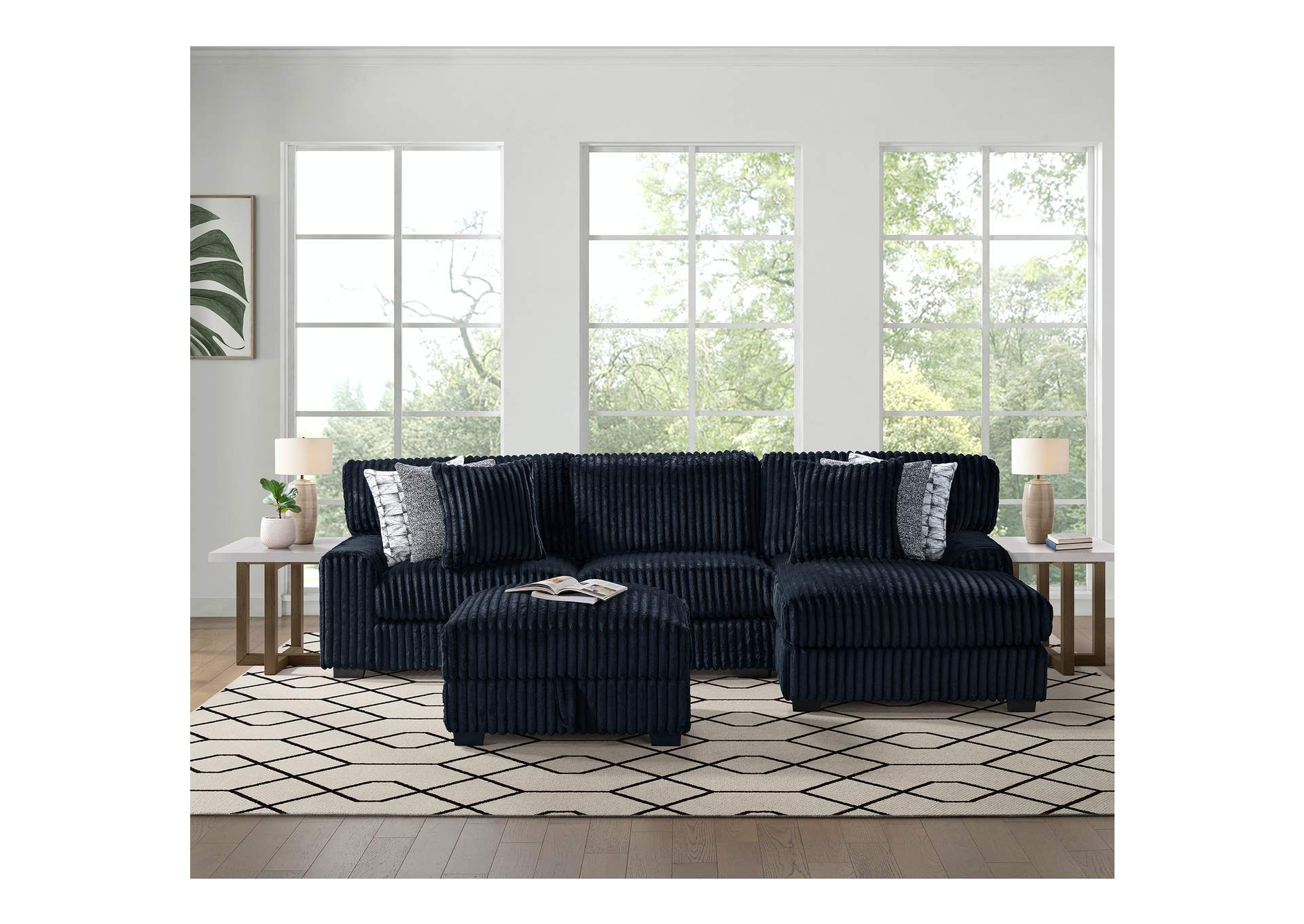 Nightfall Left Hand Facing Loveseat In Grand Cord Black With 4 Pillows 20 2 Winkin Walnut 2 Nod Walnut image 1