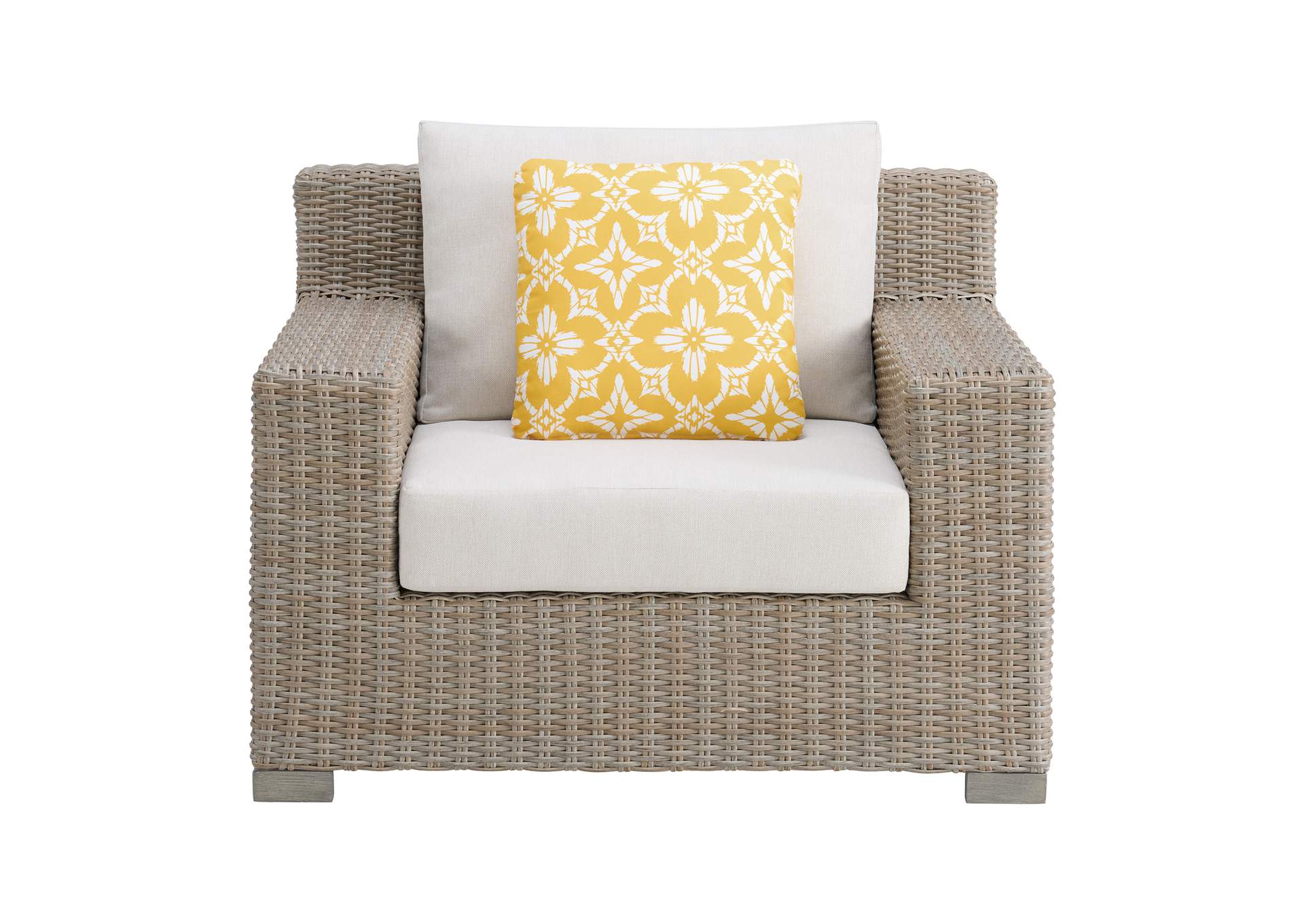 Ollie Chair - Tan And Olefin White Cream With 1 Yellow Pillow