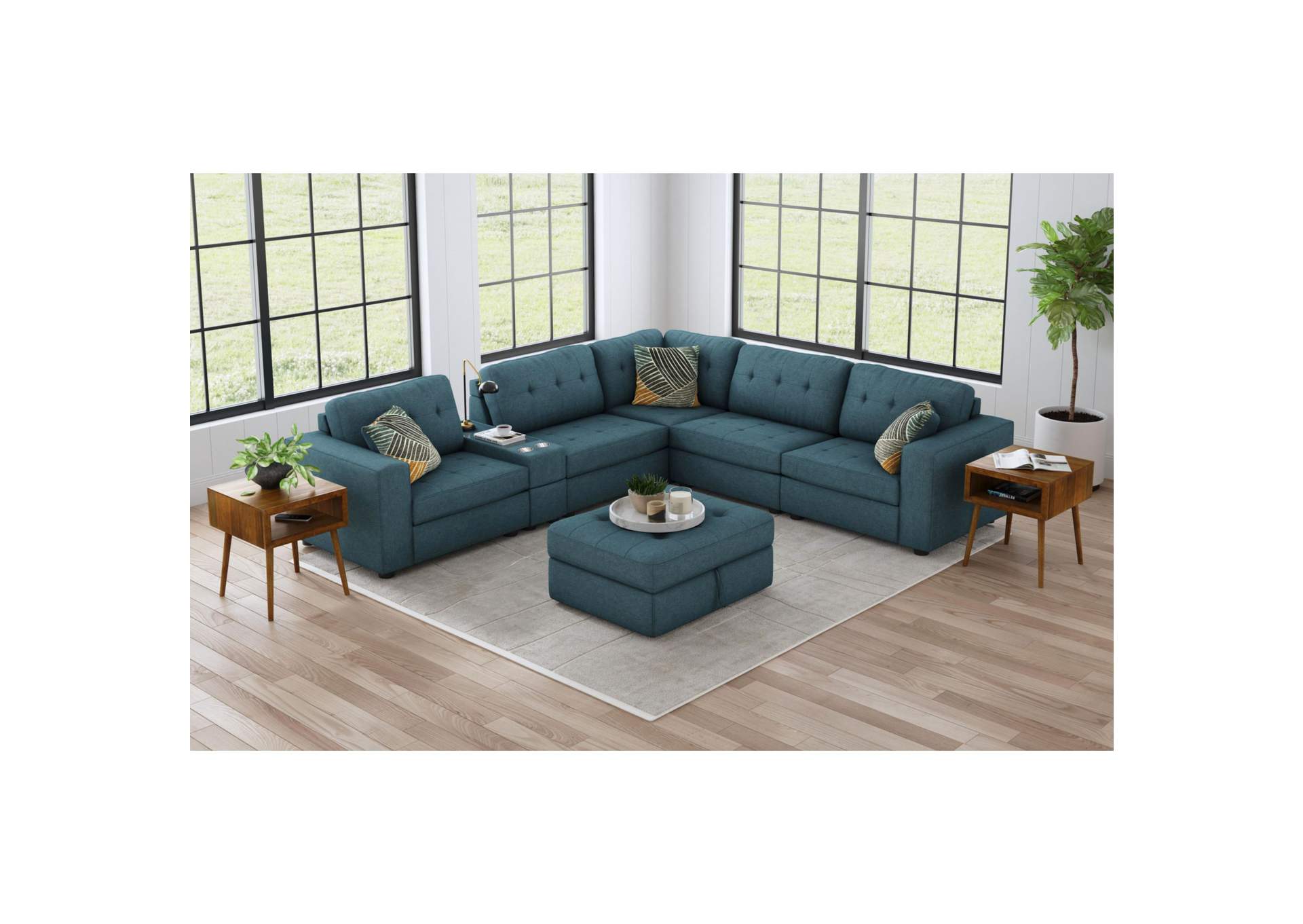 Options One 7 Piece Living Room Set In Palmer Plus Teal image 1
