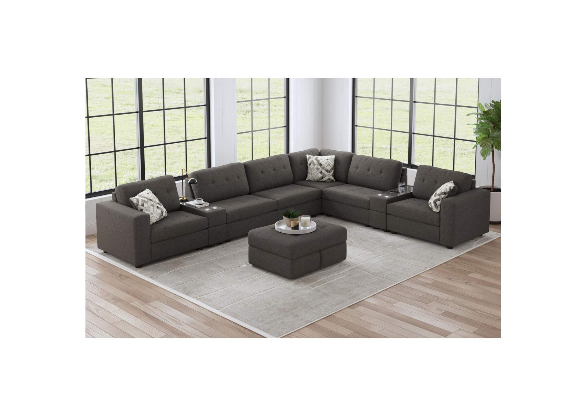 Options One 9 Piece Living Room Set In Palmer Plus Ash image 1