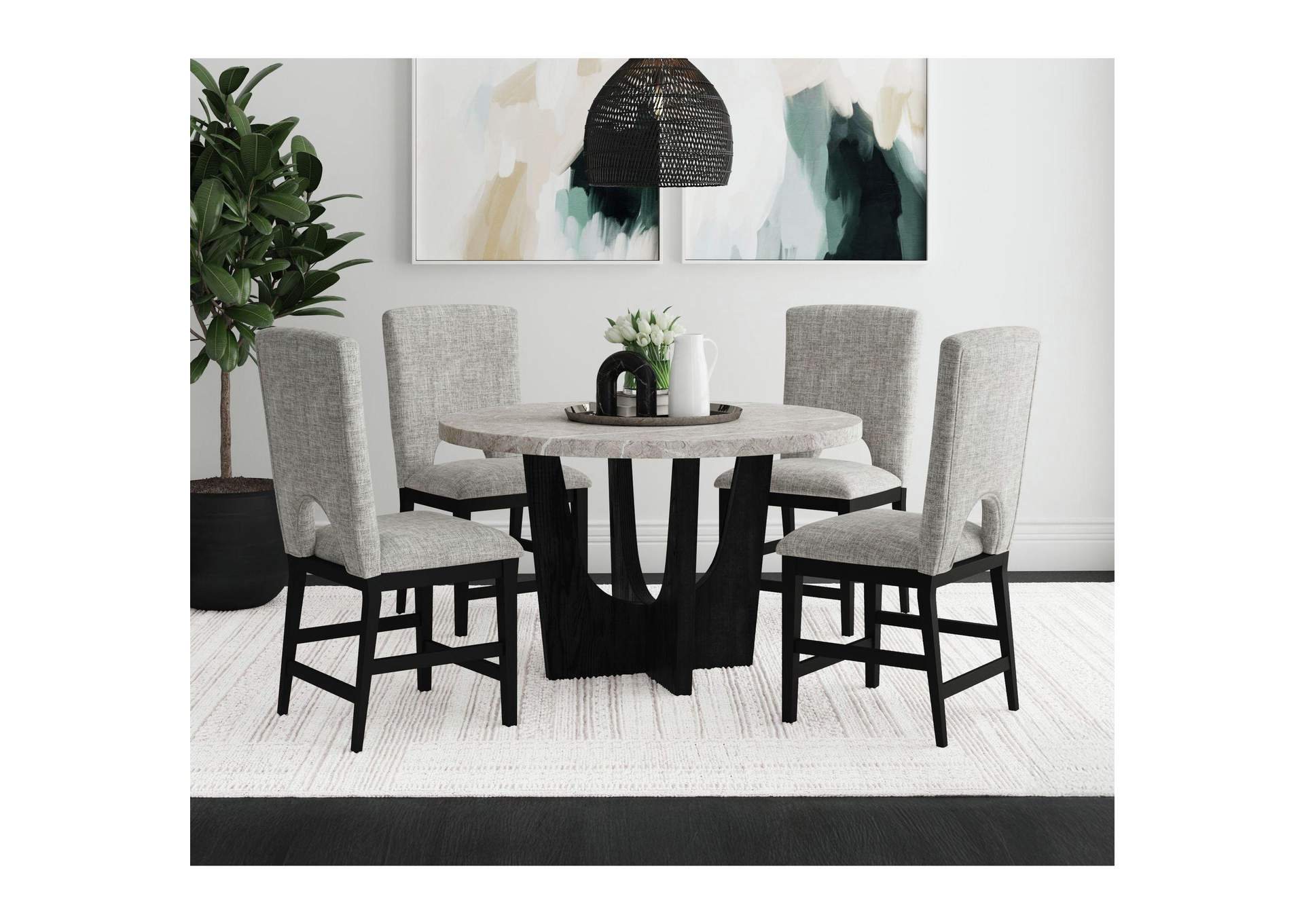Oregon Round Counter Table With Grey Faux Marble Top In Black image 1