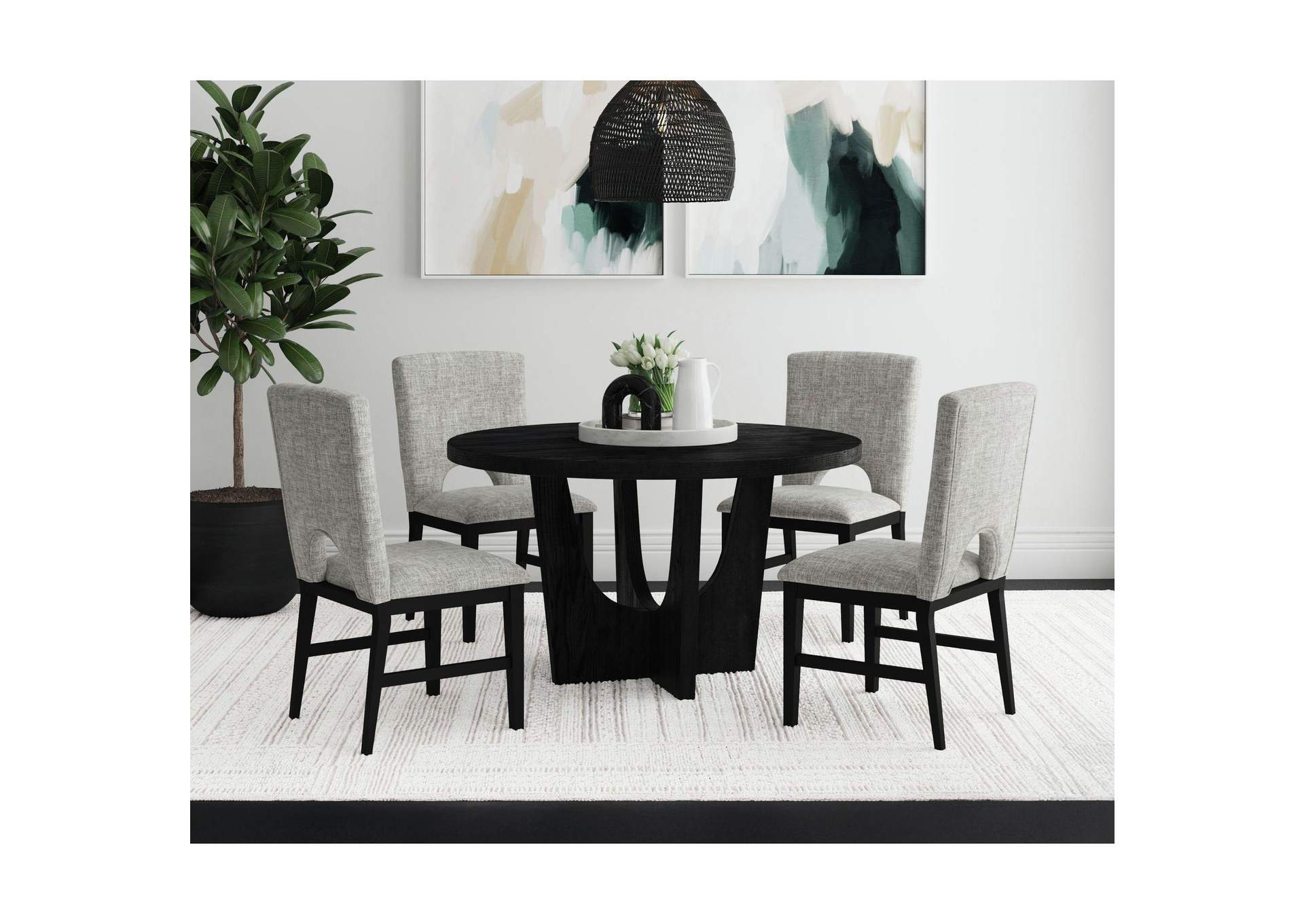 Oregon Dining Side Chair With Grey Fabric In Black 2 Per Carton image 1