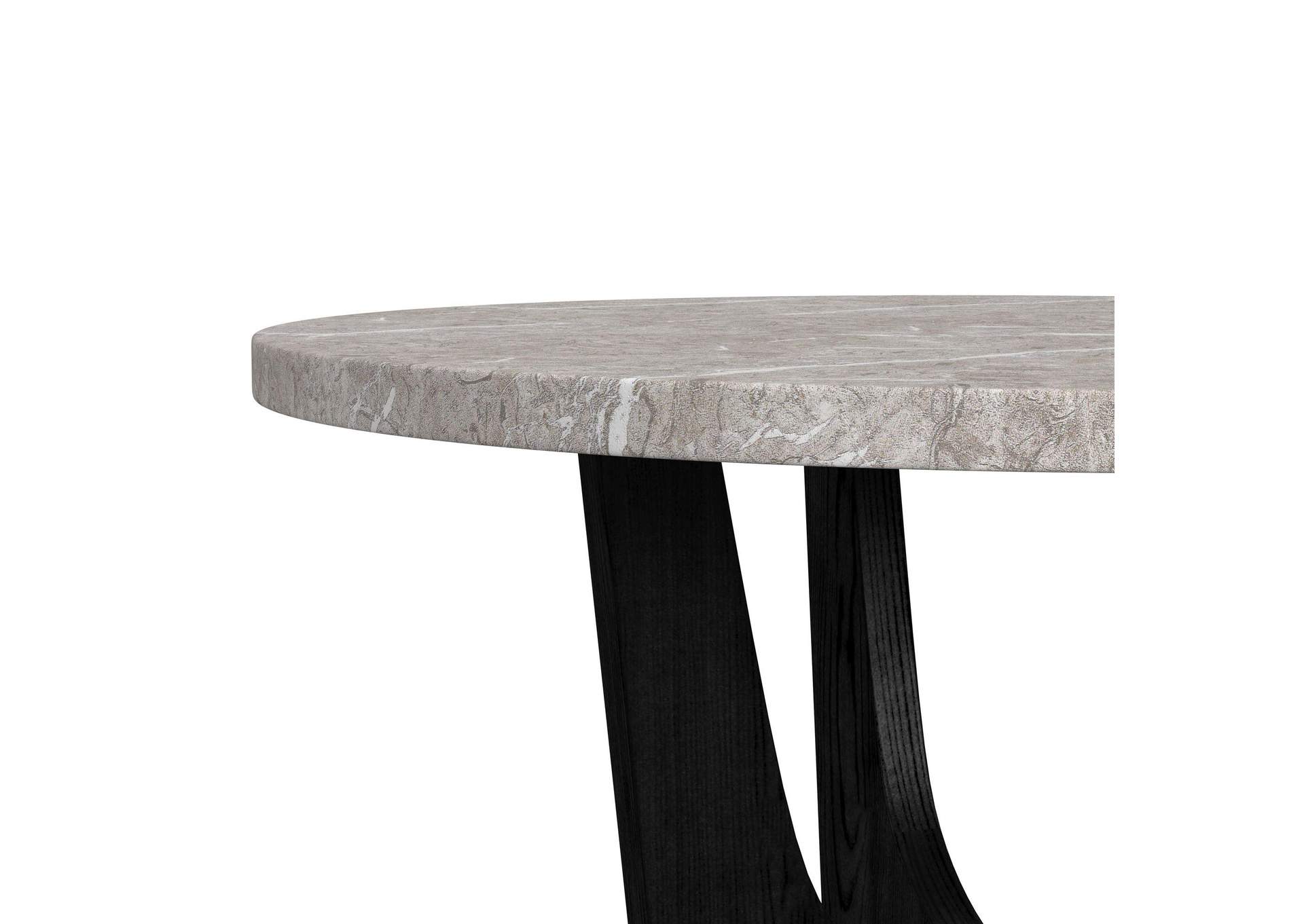 Oregon Round Dining Table With Grey Faux Marble Top In Black image 3