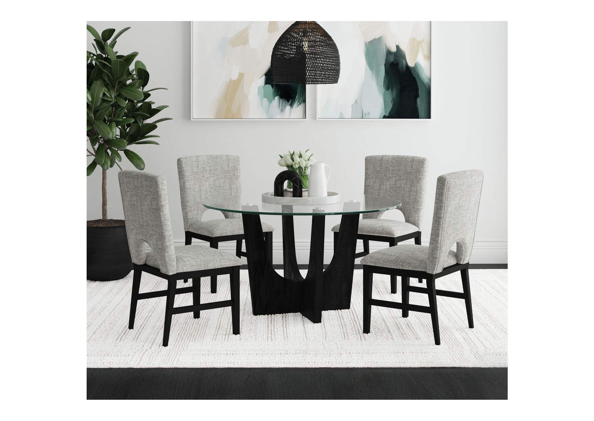 Oregon Round Dining Table With Glass Top In Black image 1