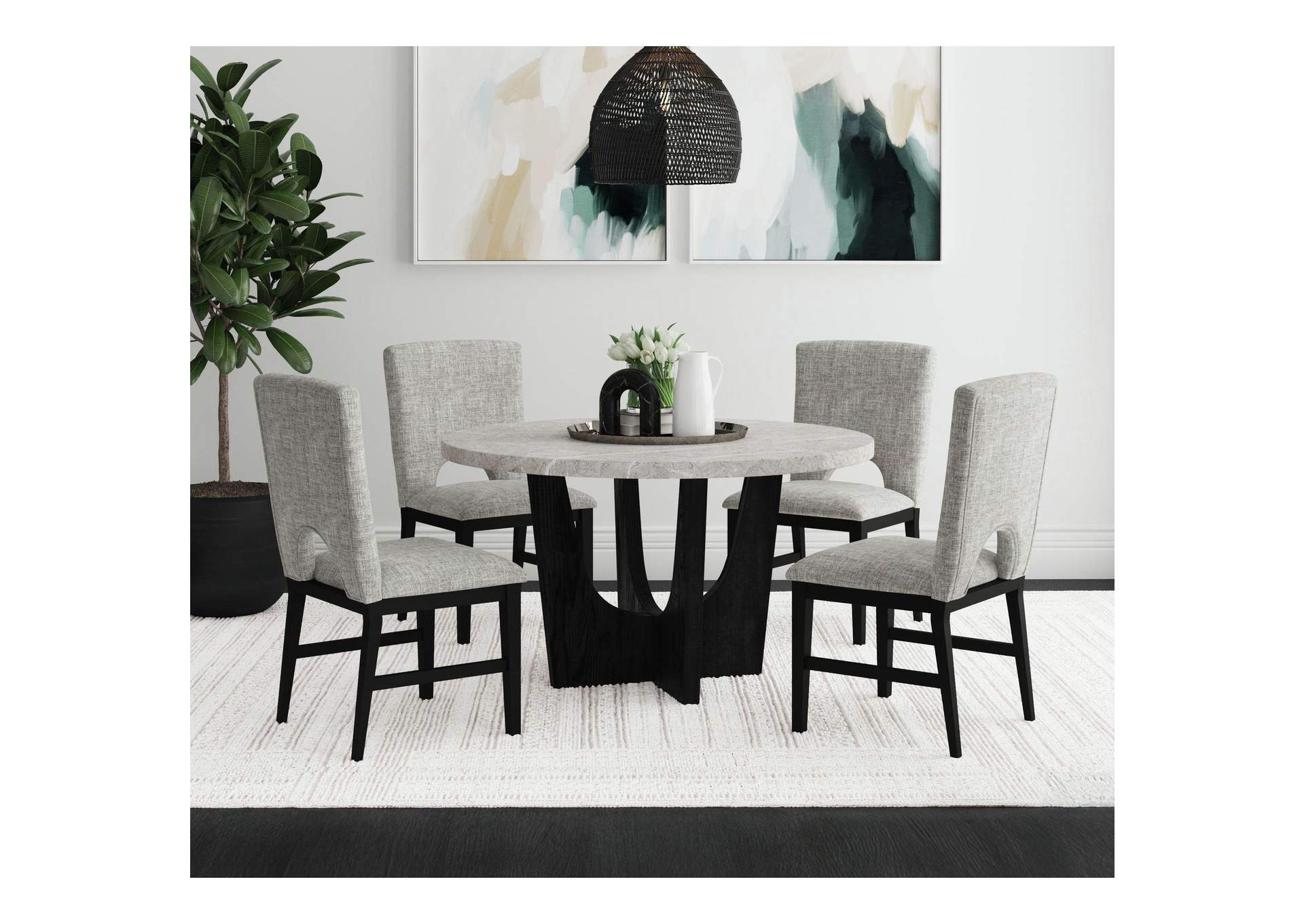 Oregon Round Dining Table With Grey Faux Marble Top In Black image 1