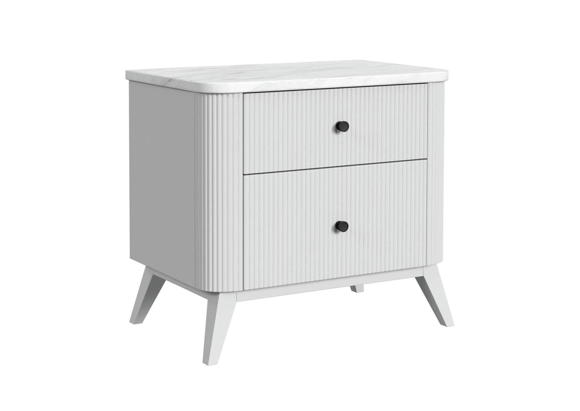 Panorama 2 - Drawer Nightstand With Faux Marble Top And USB In White image 3