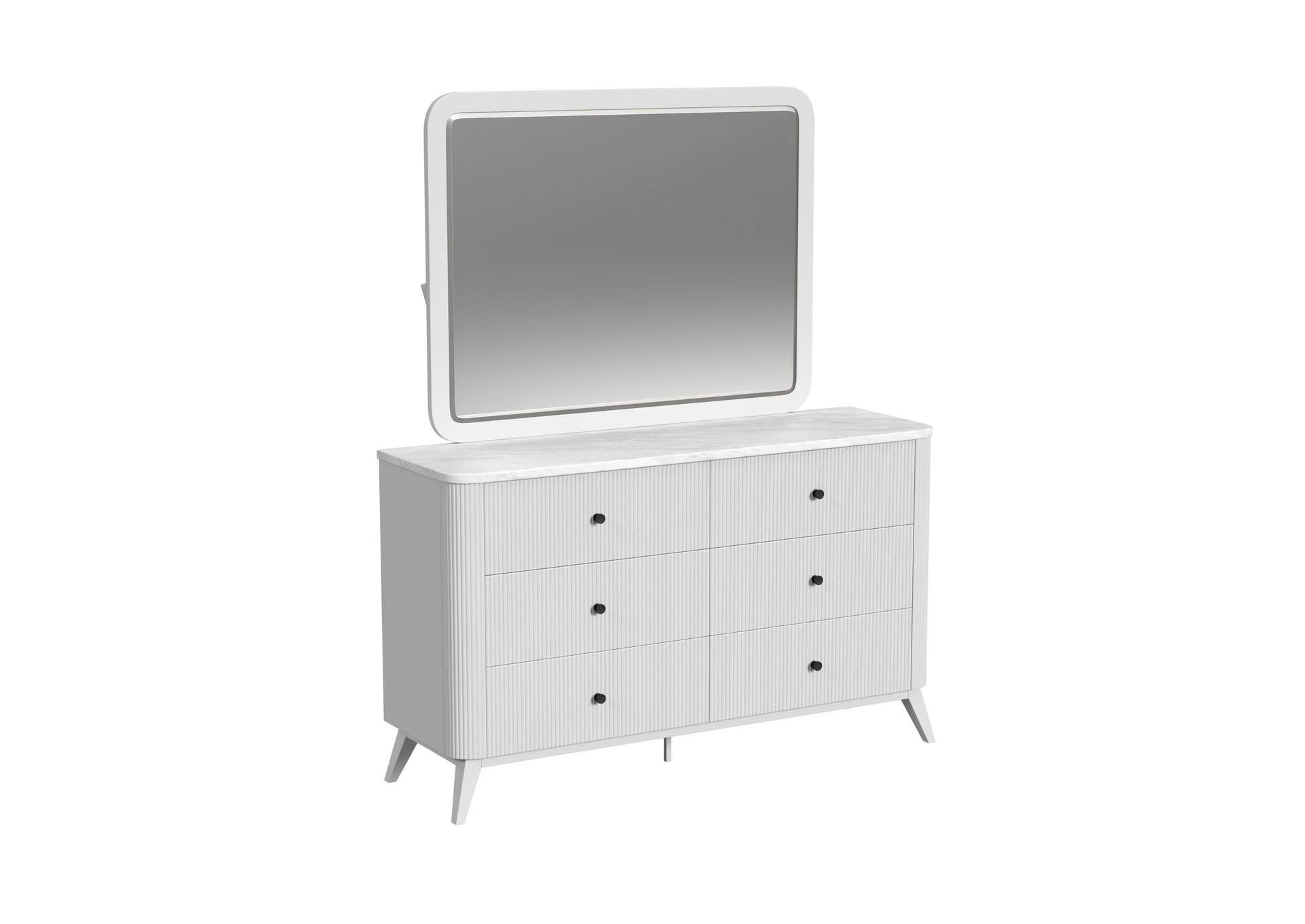 Panorama Dresser And Mirror Set With Faux Marble Top In White image 3