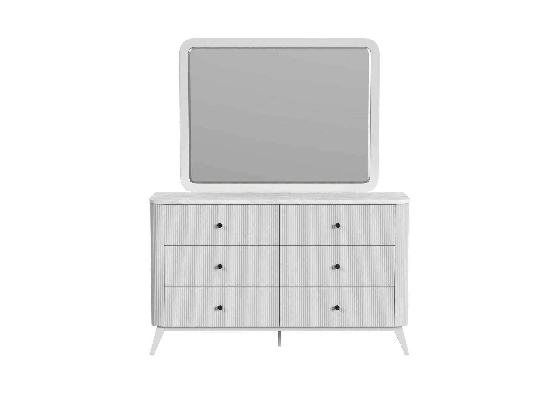 Panorama Dresser And Mirror Set With Faux Marble Top In White image 4