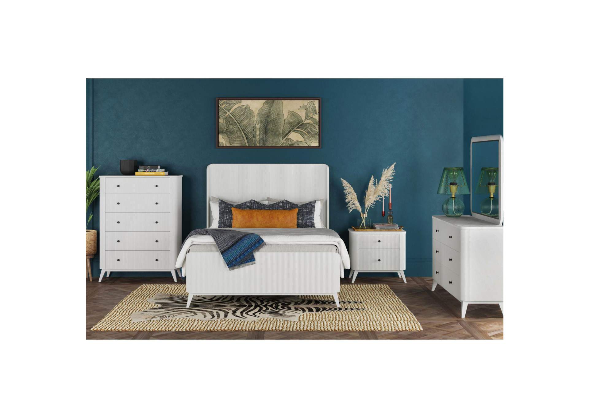 Panorama Dresser And Mirror Set With Faux Marble Top In White image 1