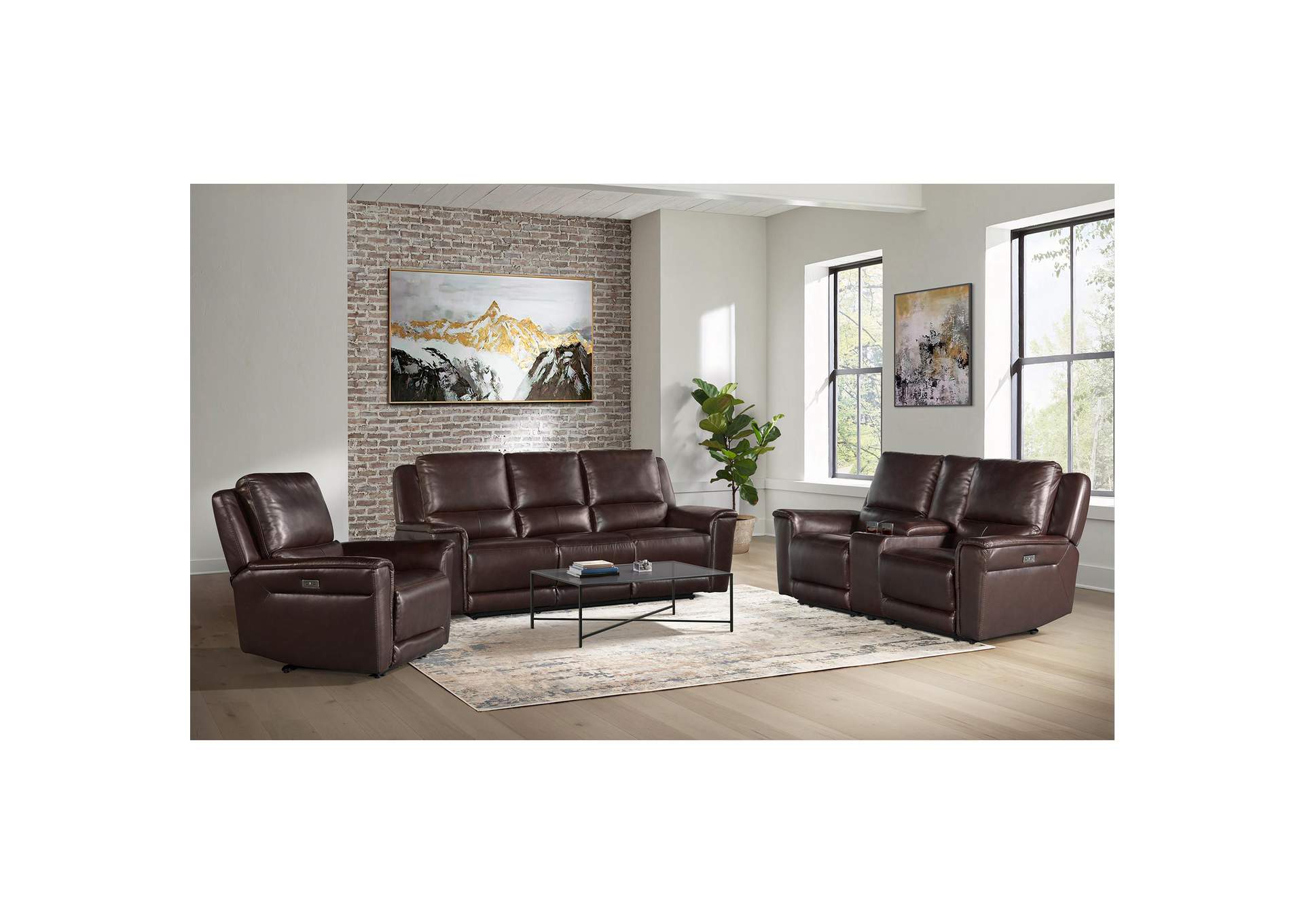 Pantera Power Motion Loveseat With Console In Palais Dark Brown image 1