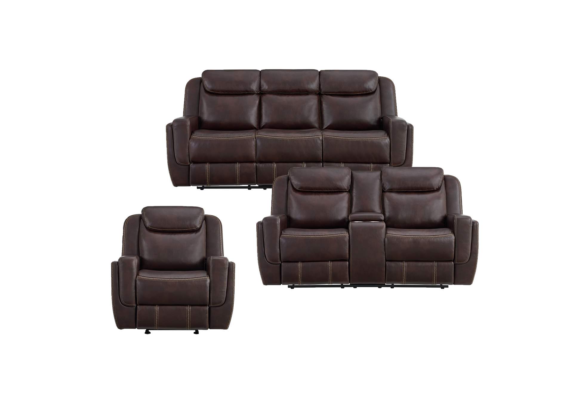 Panther 3 Piece Living Room Set In Neono Brown - Sofa Loveseat Recliner image 6
