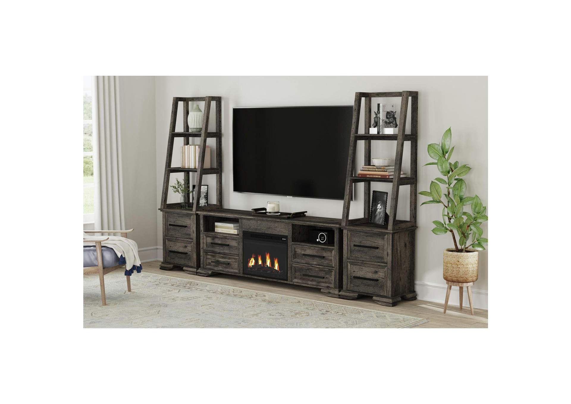 Park Ridge Kit - 71 TV Console With Fireplace Insert In Charcoal image 1