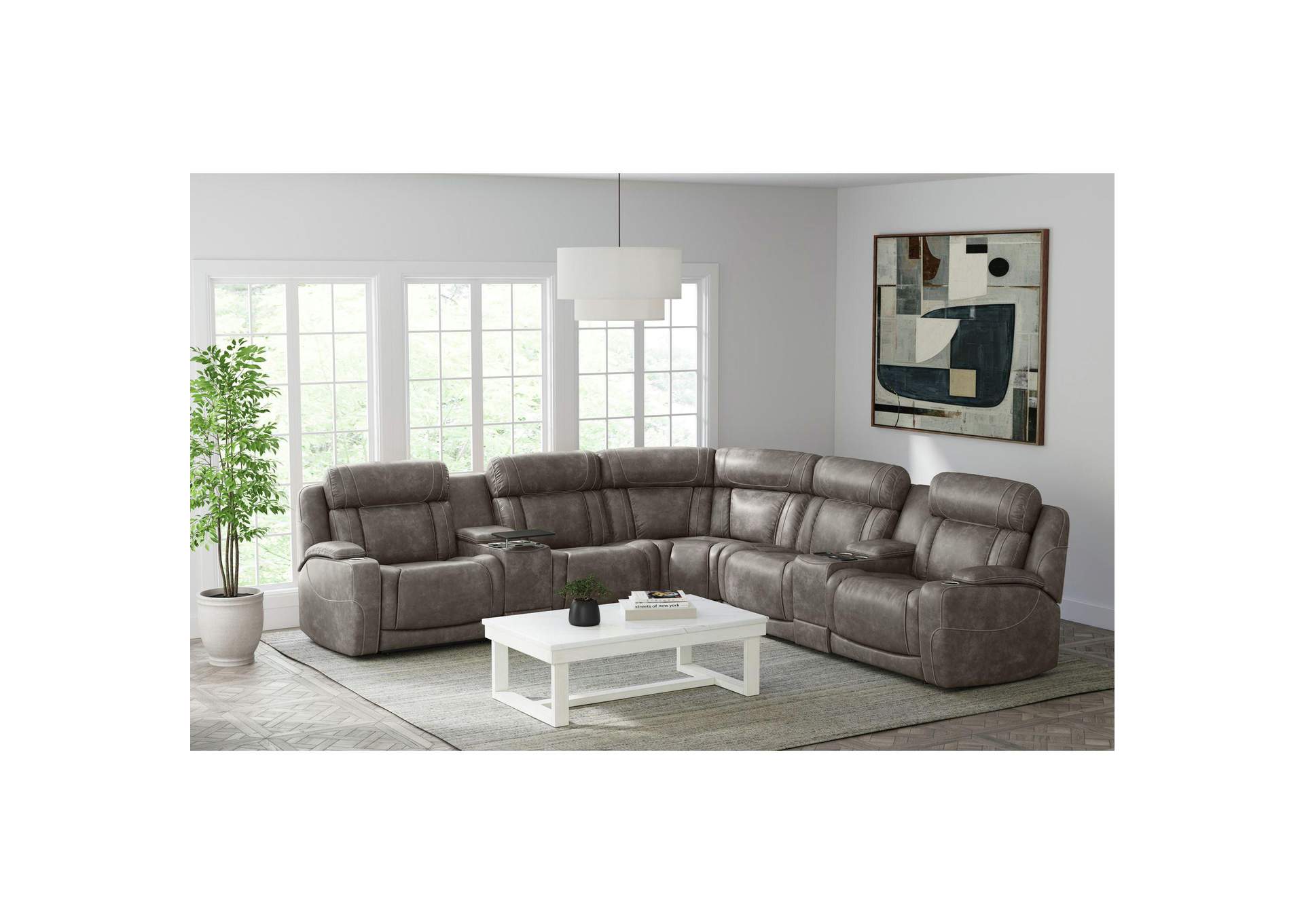 Phantom Console With Wireless Charging Table And Drawer In Leather Gel Grey image 1