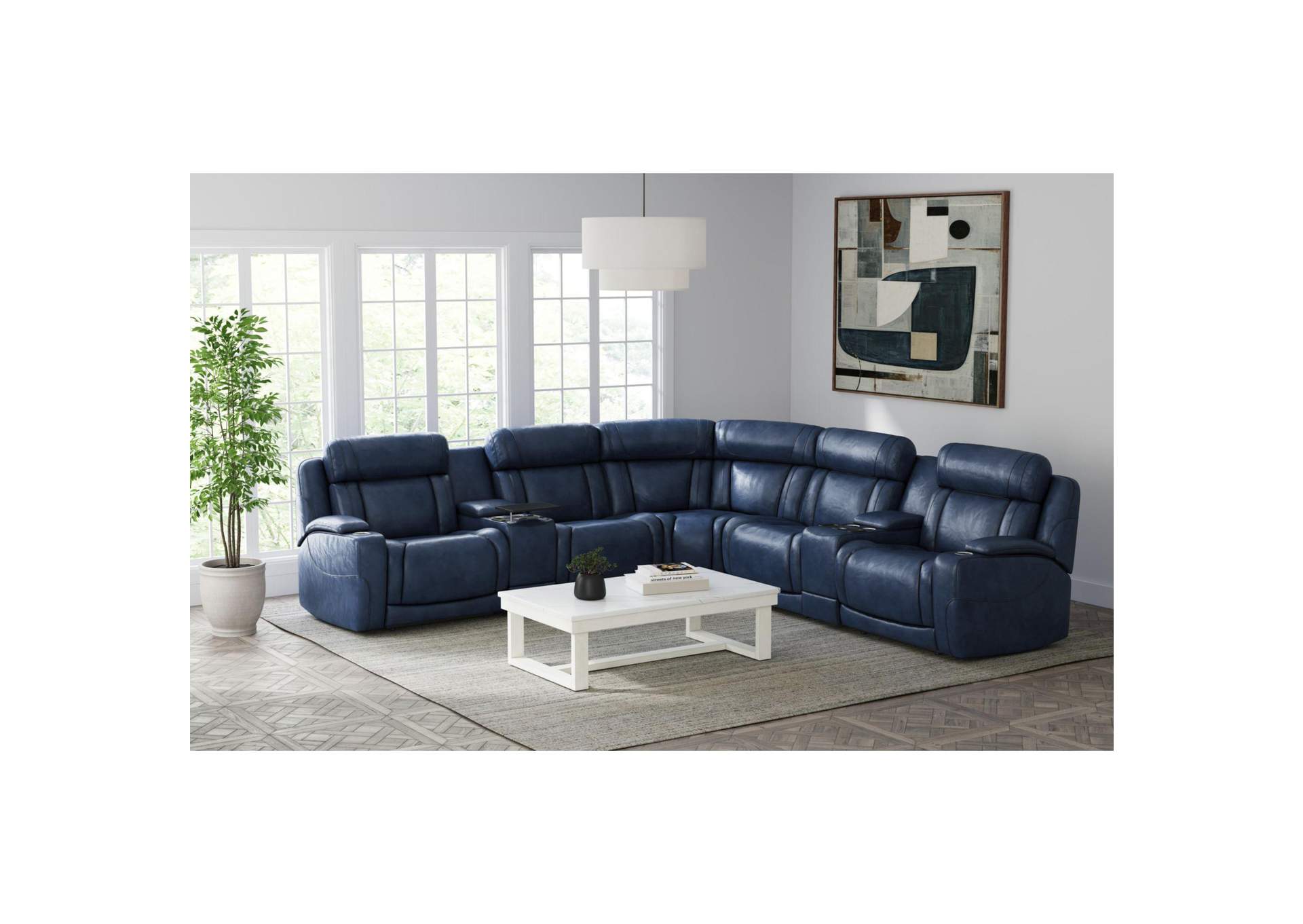 Phantom Right Hand Facingpower Motion Recliner With Power Headrest In Leather Gel Navy image 1
