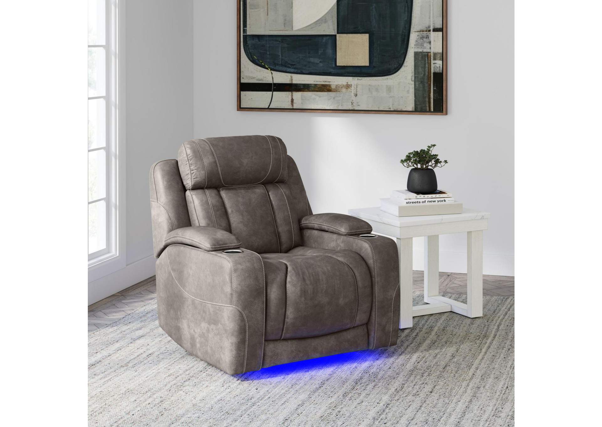 Phantom P3 Recliner With Blue Led In Leather Gel Grey image 1