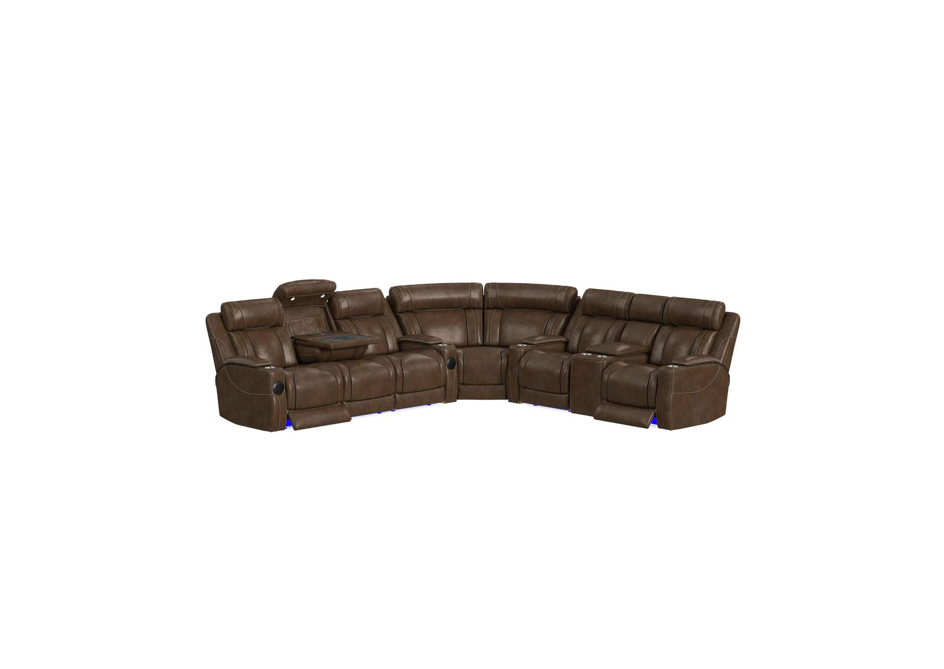 Phantom P3 Sofa With I Table Reading Light Heat Massage Led And Speaker In Leather Gel Umber image 4