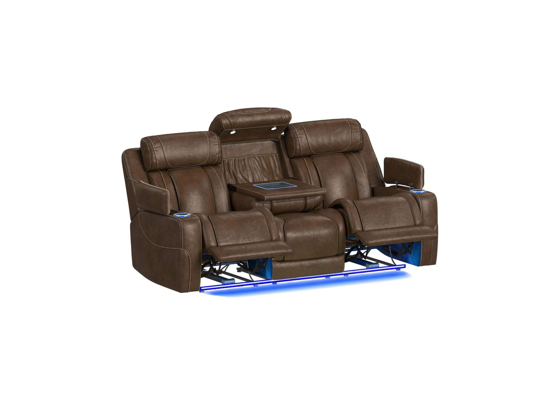 Phantom P3 Sofa With 30 Table Reading Light Heat Massage 7 Color Led And Speaker In Leather Gel Umber image 3