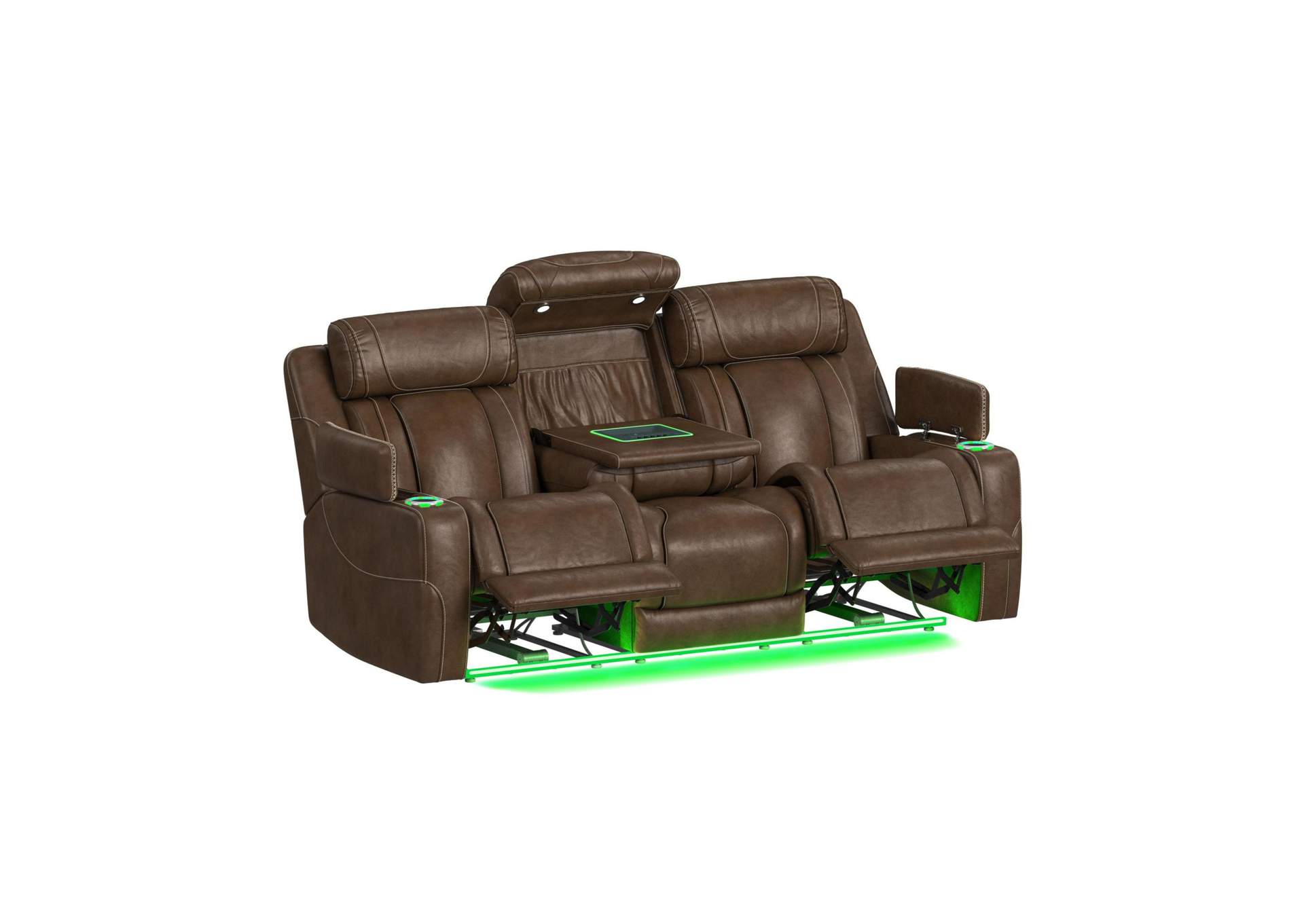 Phantom P3 Sofa With 30 Table Reading Light Heat Massage 7 Color Led And Speaker In Leather Gel Umber image 10
