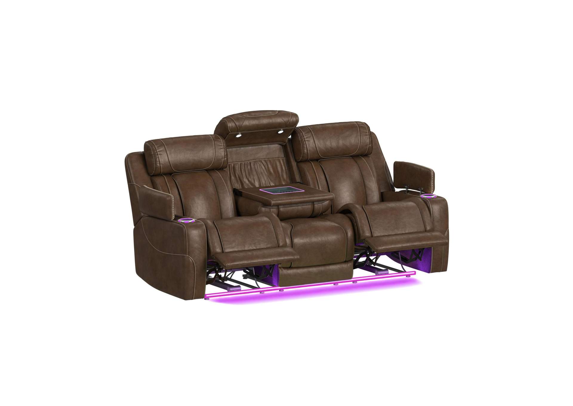 Phantom P3 Sofa With 30 Table Reading Light Heat Massage 7 Color Led And Speaker In Leather Gel Umber image 6