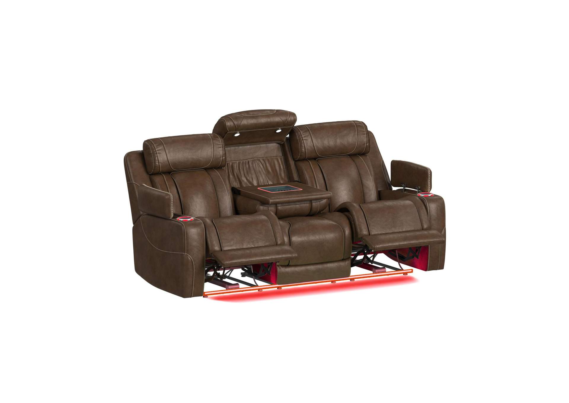 Phantom P3 Sofa With 30 Table Reading Light Heat Massage 7 Color Led And Speaker In Leather Gel Umber image 4