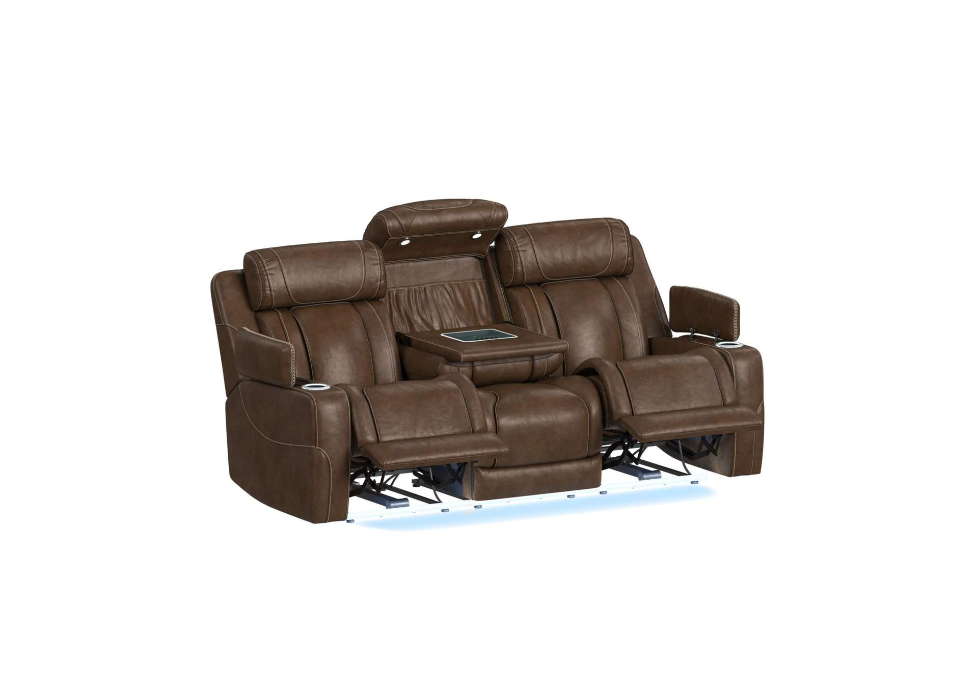 Phantom P3 Sofa With 30 Table Reading Light Heat Massage 7 Color Led And Speaker In Leather Gel Umber image 15
