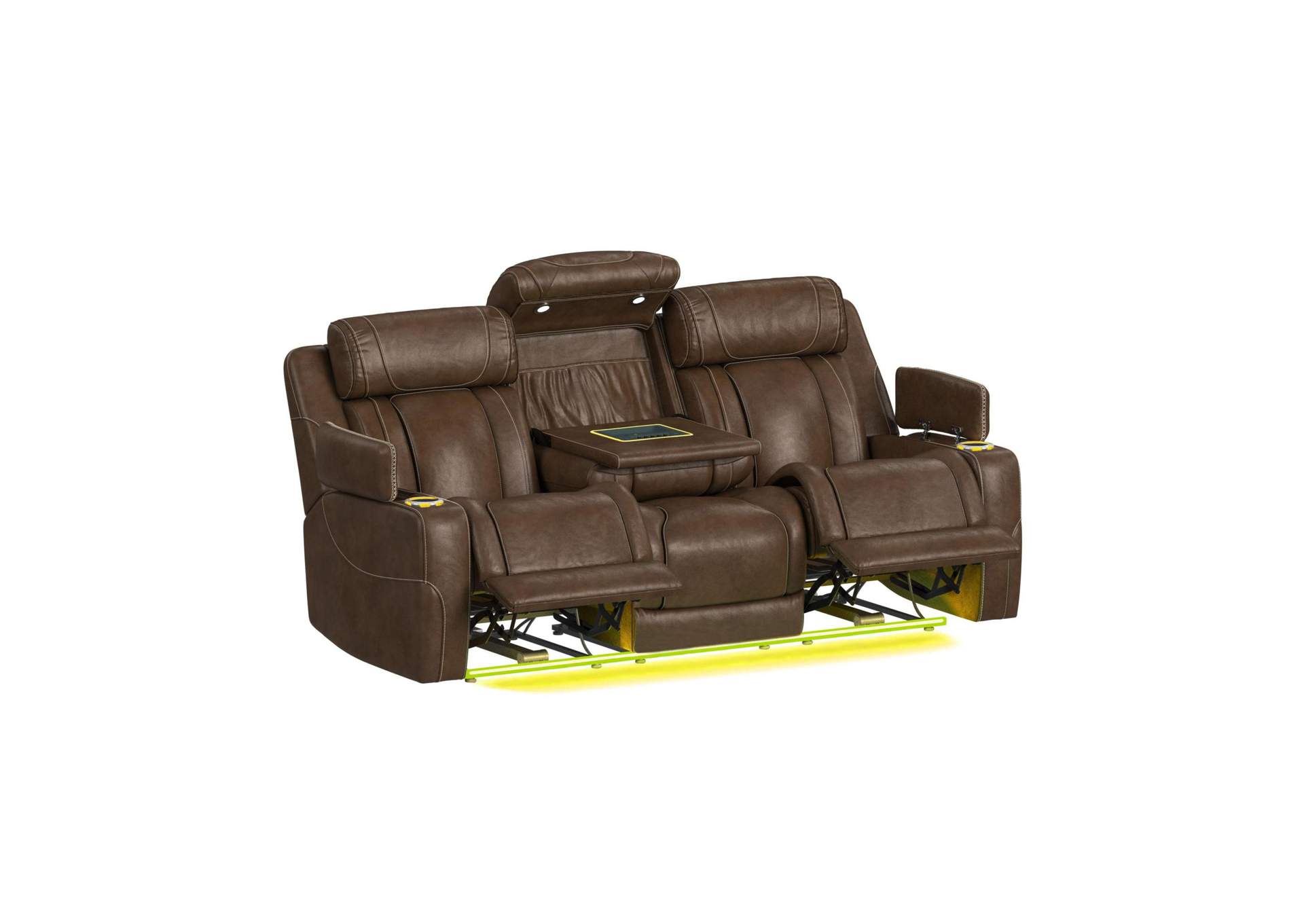 Phantom P3 Sofa With 30 Table Reading Light Heat Massage 7 Color Led And Speaker In Leather Gel Umber image 13