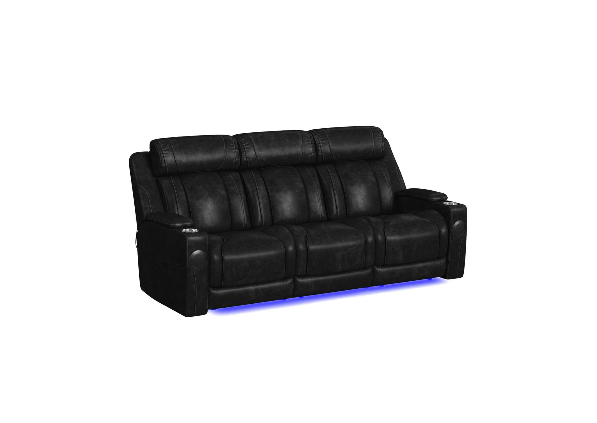 Phantom P3 Sofa With I Table Reading Light Heat Massage Blue Led And Speaker In Leather Gel Black image 3