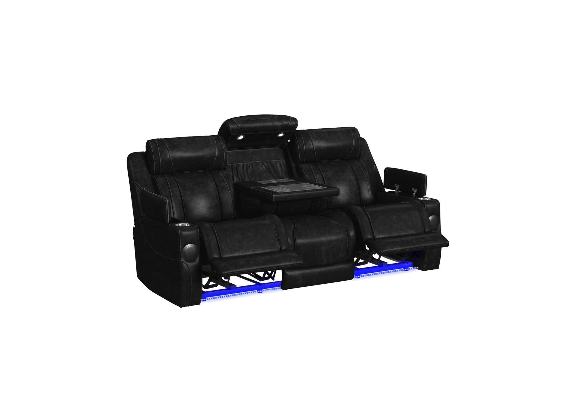 Phantom P3 Sofa With I Table Reading Light Heat Massage Blue Led And Speaker In Leather Gel Black image 4