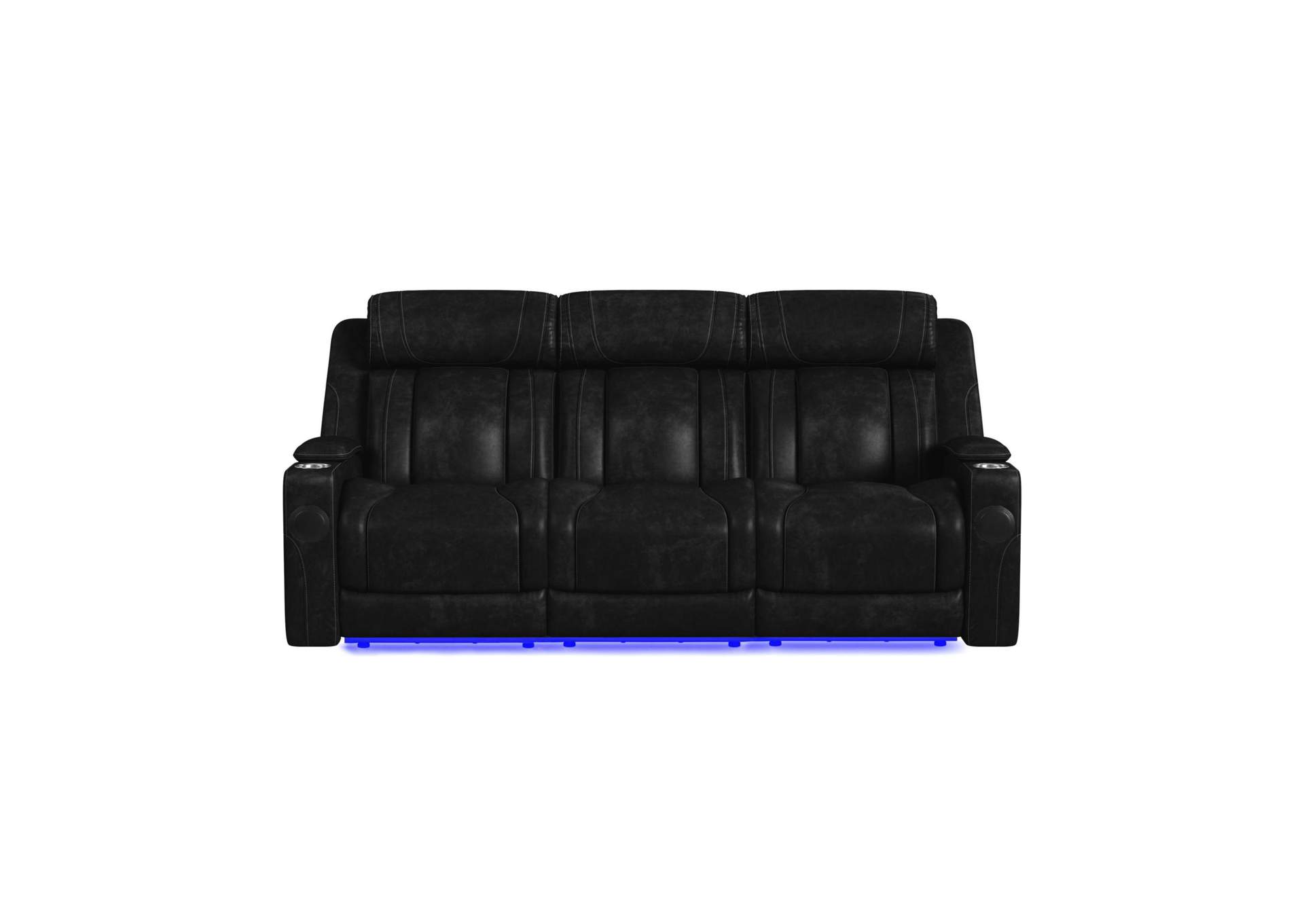 Phantom P3 Sofa With I Table Reading Light Heat Massage Blue Led And Speaker In Leather Gel Black image 5