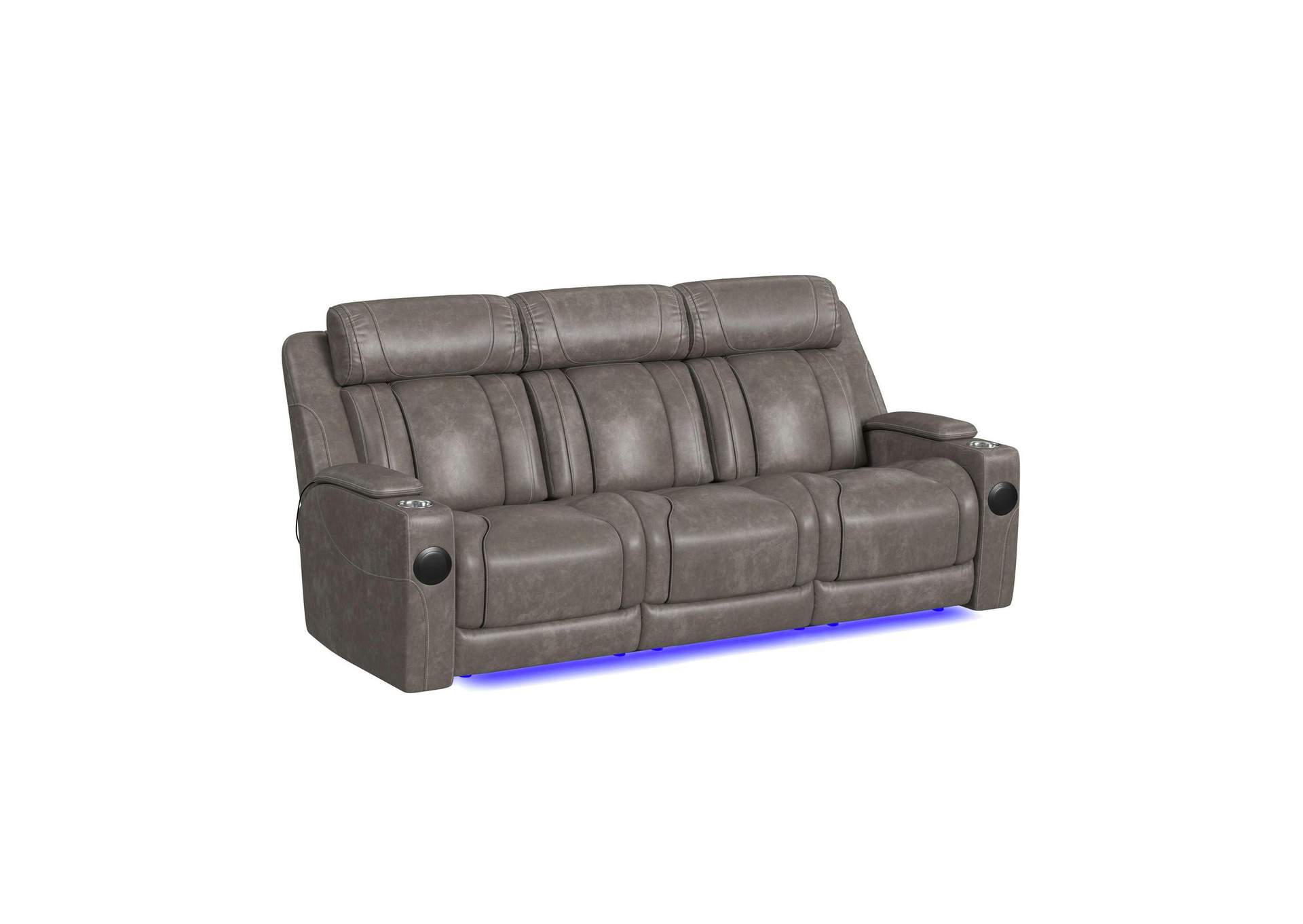 Phantom P3 Sofa With I Table Reading Light Heat Massage Blue Led And Speaker In Leather Gel Grey image 3