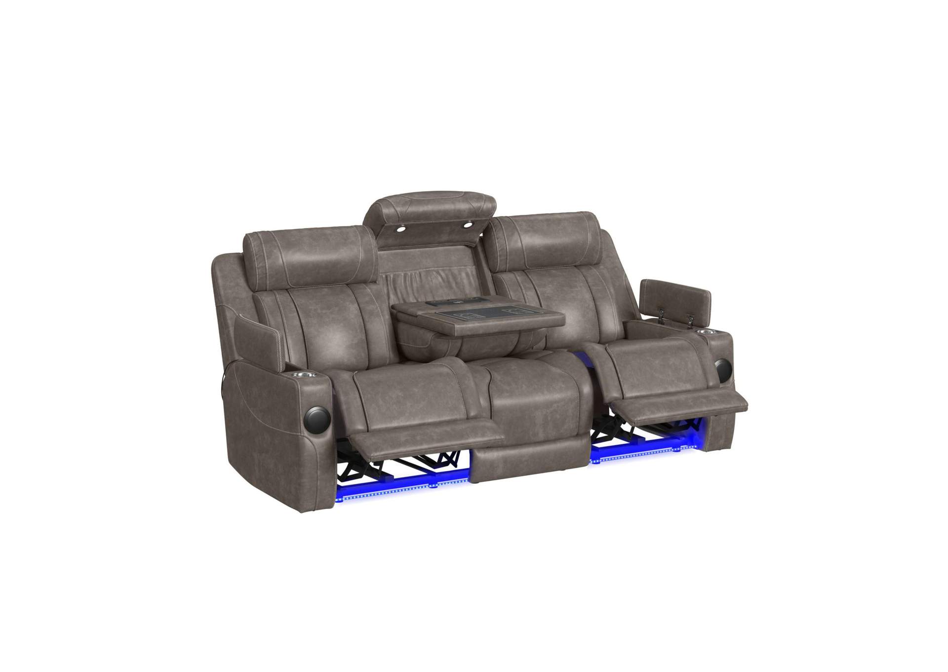 Phantom P3 Sofa With I Table Reading Light Heat Massage Blue Led And Speaker In Leather Gel Grey image 4