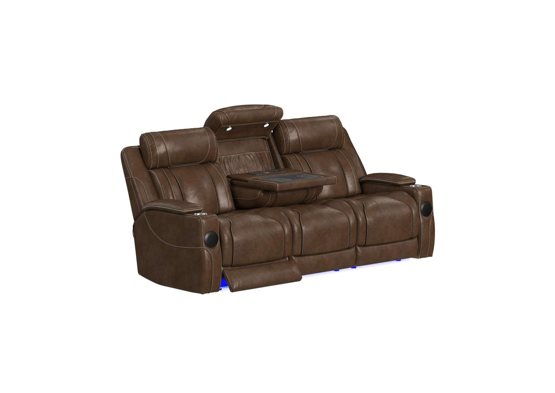 Phantom P3 Sofa With I Table Reading Light Heat Massage Led And Speaker In Leather Gel Umber image 3